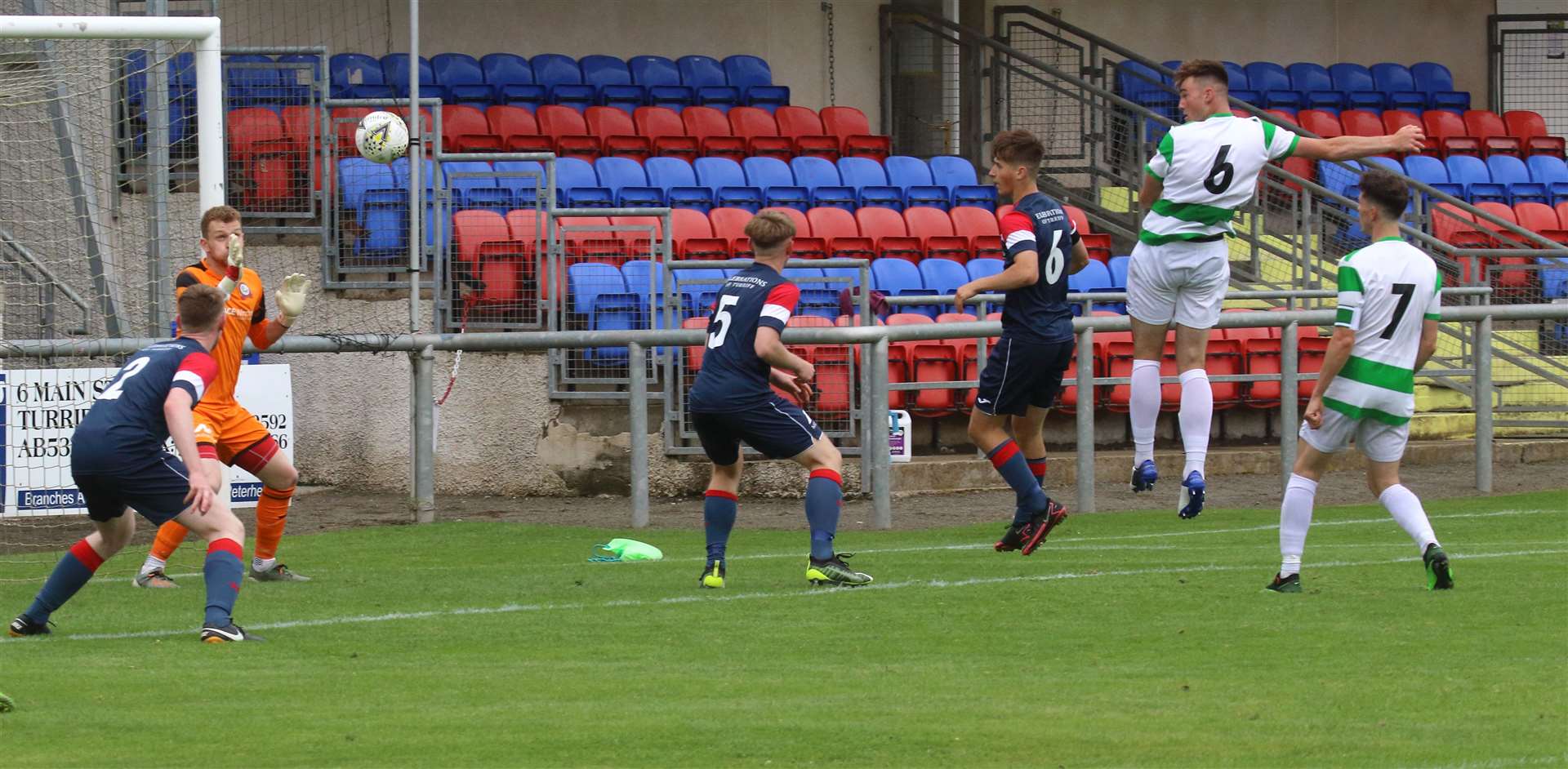 Jack Murray heads home Buckie's second goal at Turriff on Saturday. Picture: David Porter