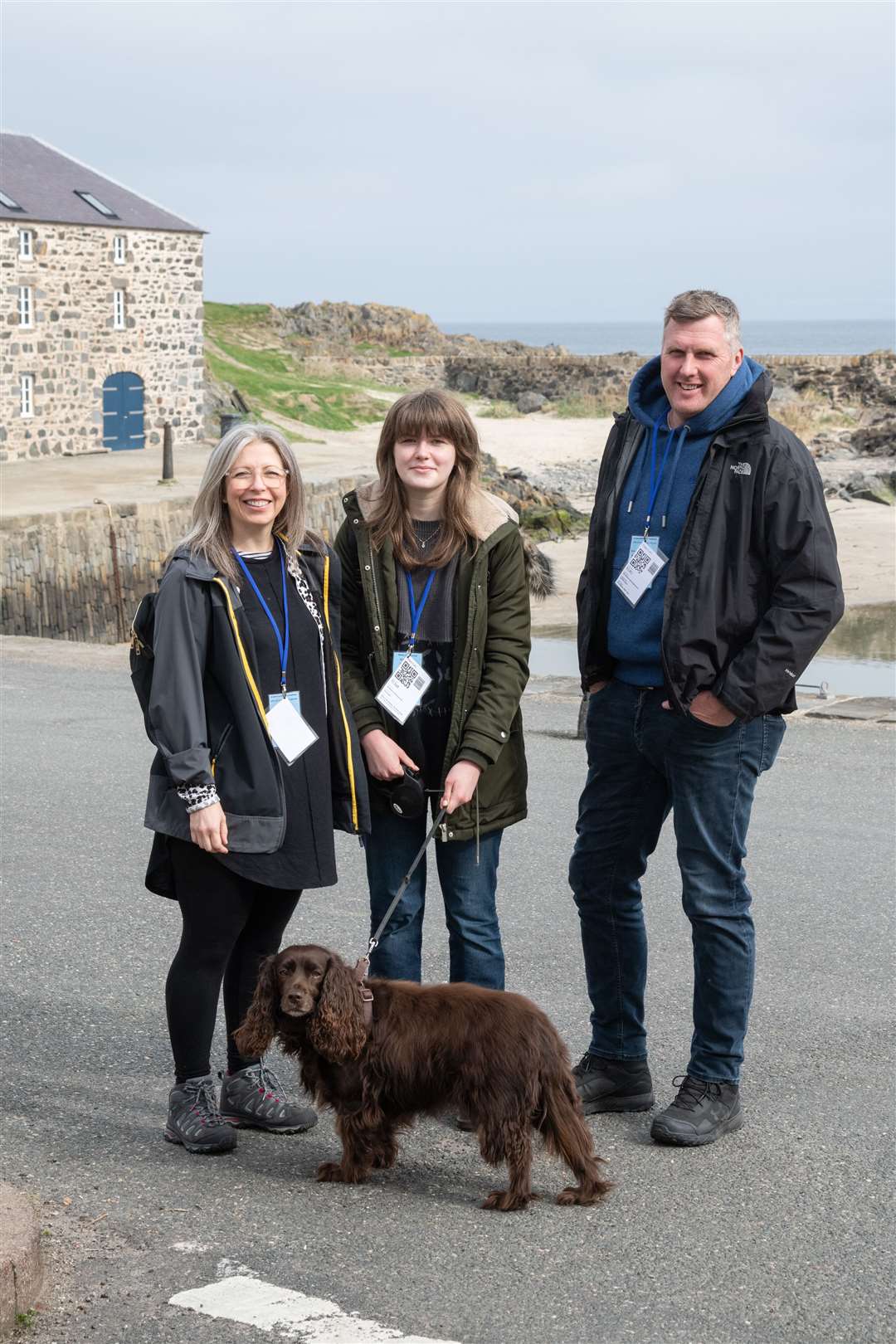 Lesley, Freya and Gordon Skene with dog Willow at Portsoy. Picture: Daniel Forsyth