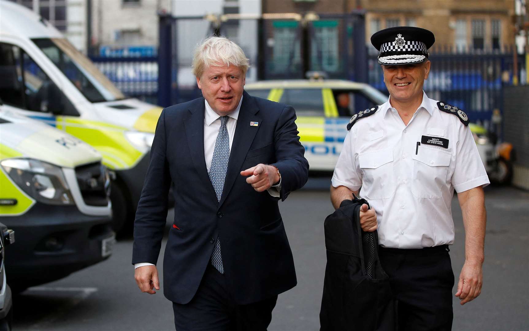 Sir Stephen House visited a police station in south-east London with then prime minister Boris Johnson in August 2022 (PA)