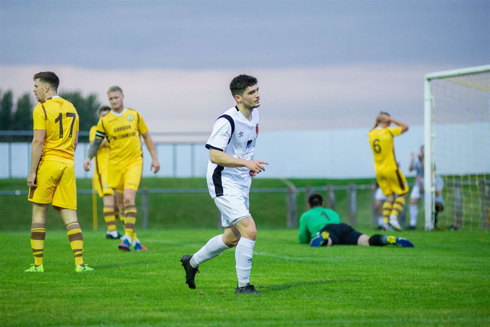 Jack Brown celebrates one of his six goals this season for Rothes. Picture: Daniel Forsyth..