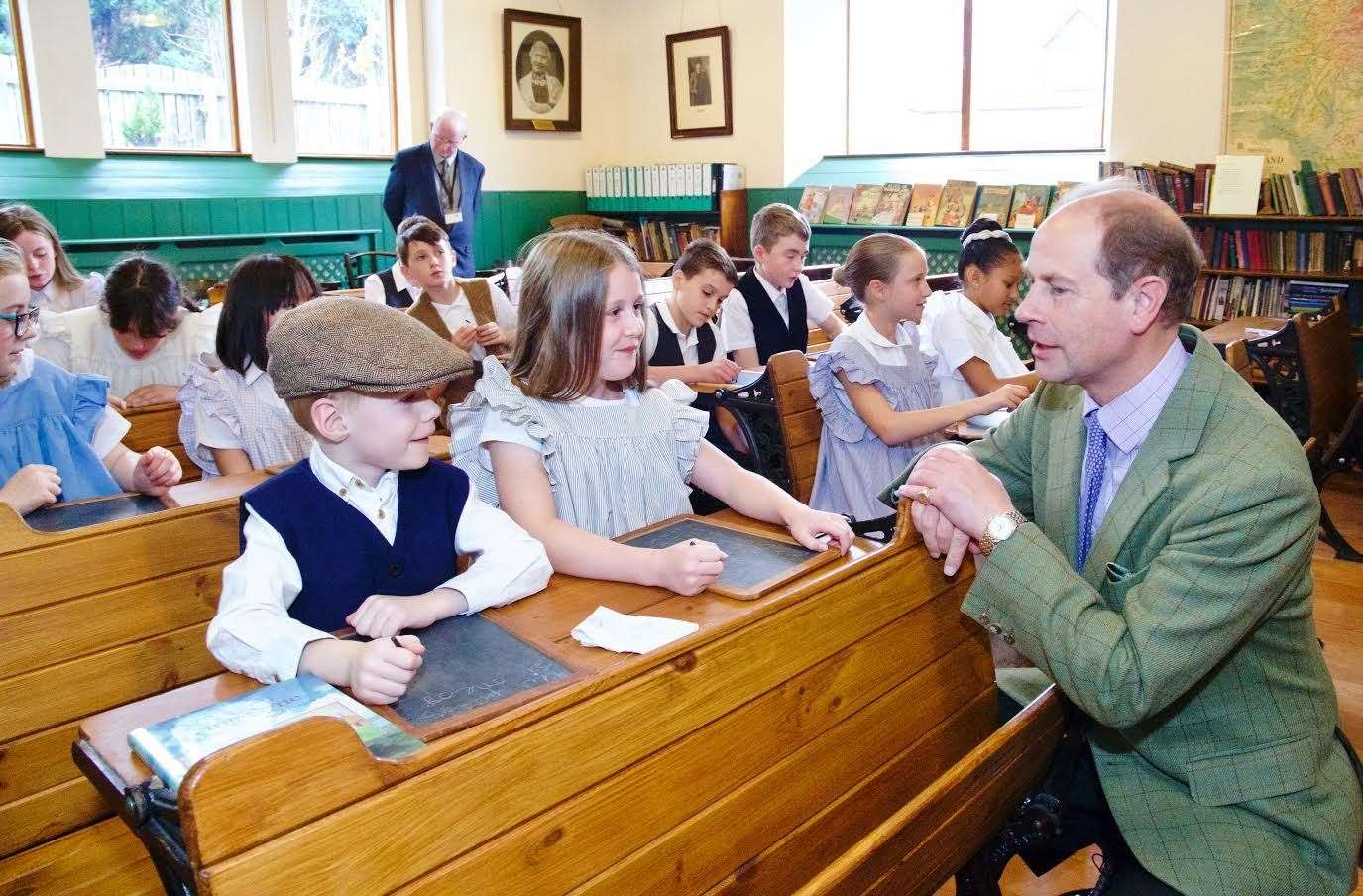 Prince Edward speaks to pupils during his visit. Picture: Phil Harman