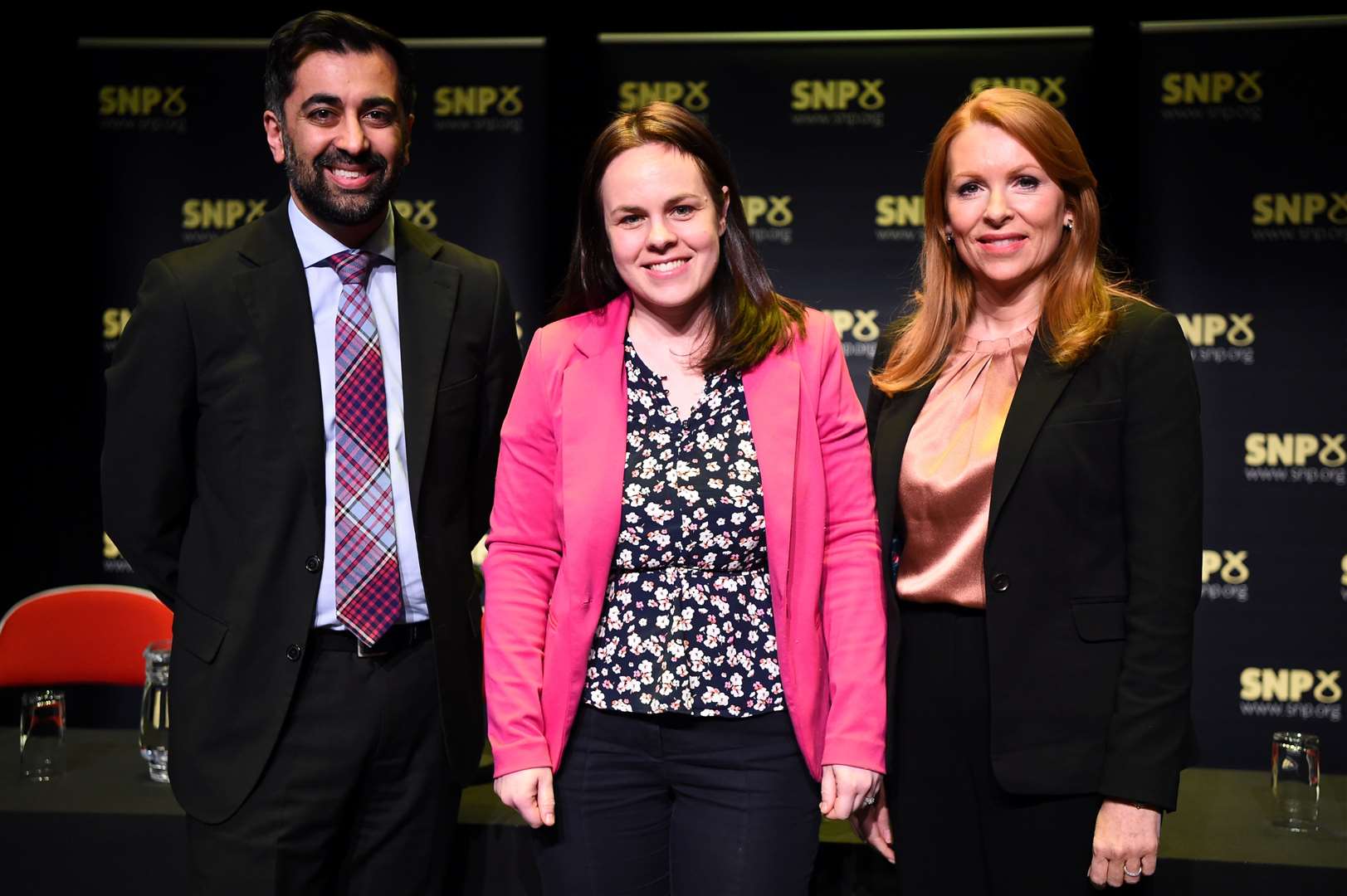 Humza Yousaf went up against Kate Forbes, centre, and Ash Regan in the SDNP leadership contest (Andy Buchanan/PA)
