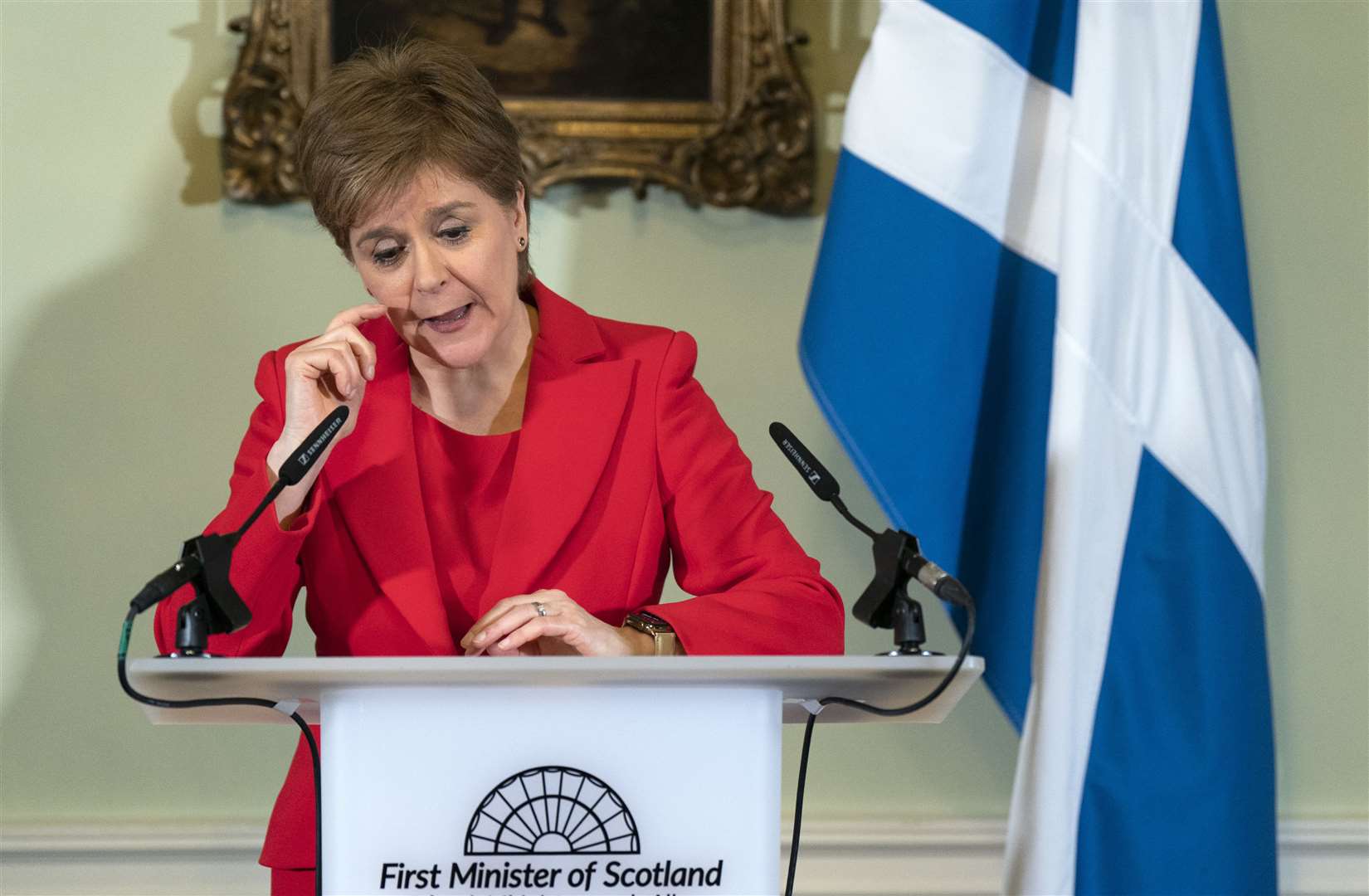 First Minister Nicola Sturgeon speaking during a press conference at Bute House (Jane Barlow/PA)
