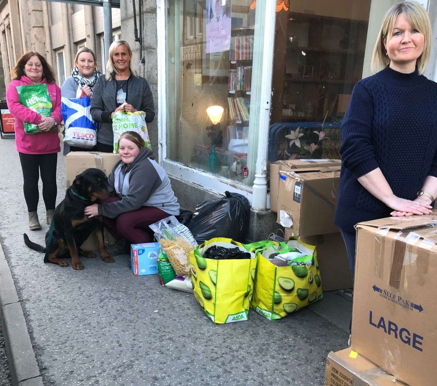 Louise Gerrie with Karen Pullen, Jackie Smith, Rachel Calam and Hollie Dilworth with some of the donations received on Tuesday.