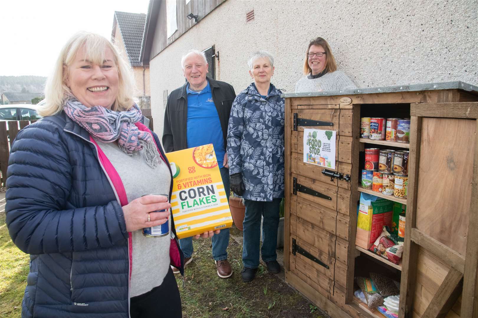 (From left) Jill Armitt, Dave Thow, Ann Anderson and Jane Pollard at the new Fchabers Food Stop. Picture: Daniel Forsyth