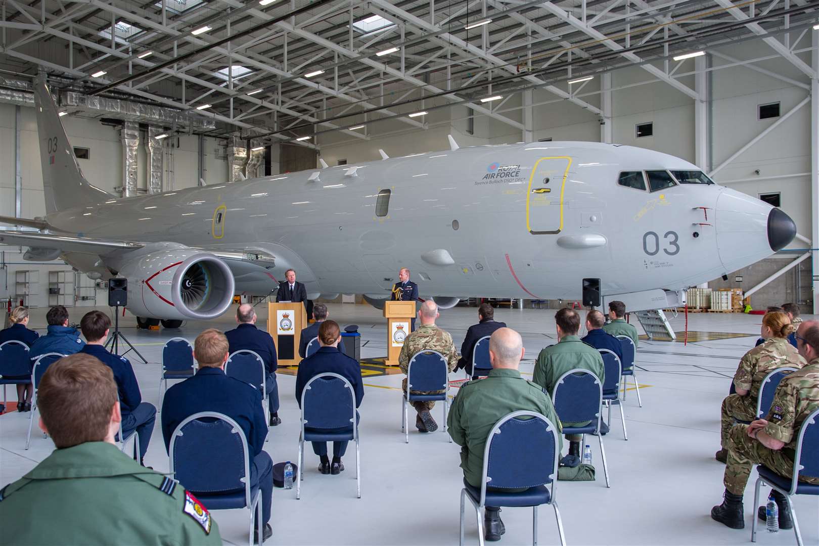 RAF Lossiemouth personnel assembled for a visit by the Secretary of State for Scotland. Picture: Daniel Forsyth.