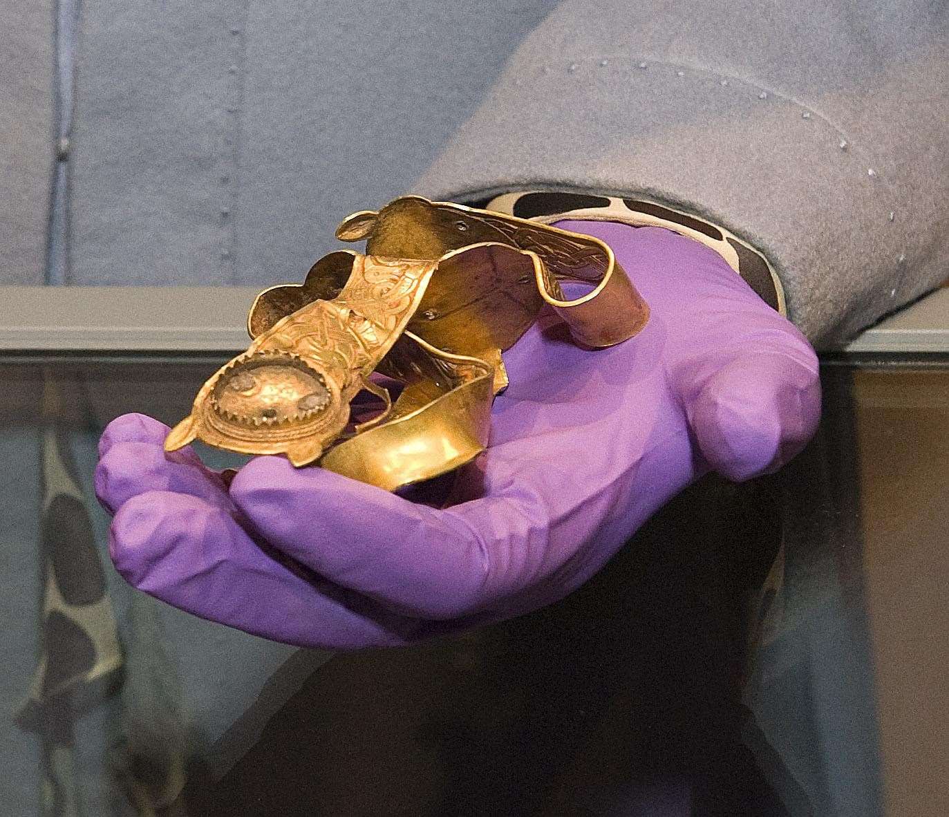 An exhibit from the Staffordshire Hoard Exhibition at the Potteries Museum and Art Gallery (Arthur Edwards/The Sun/PA)