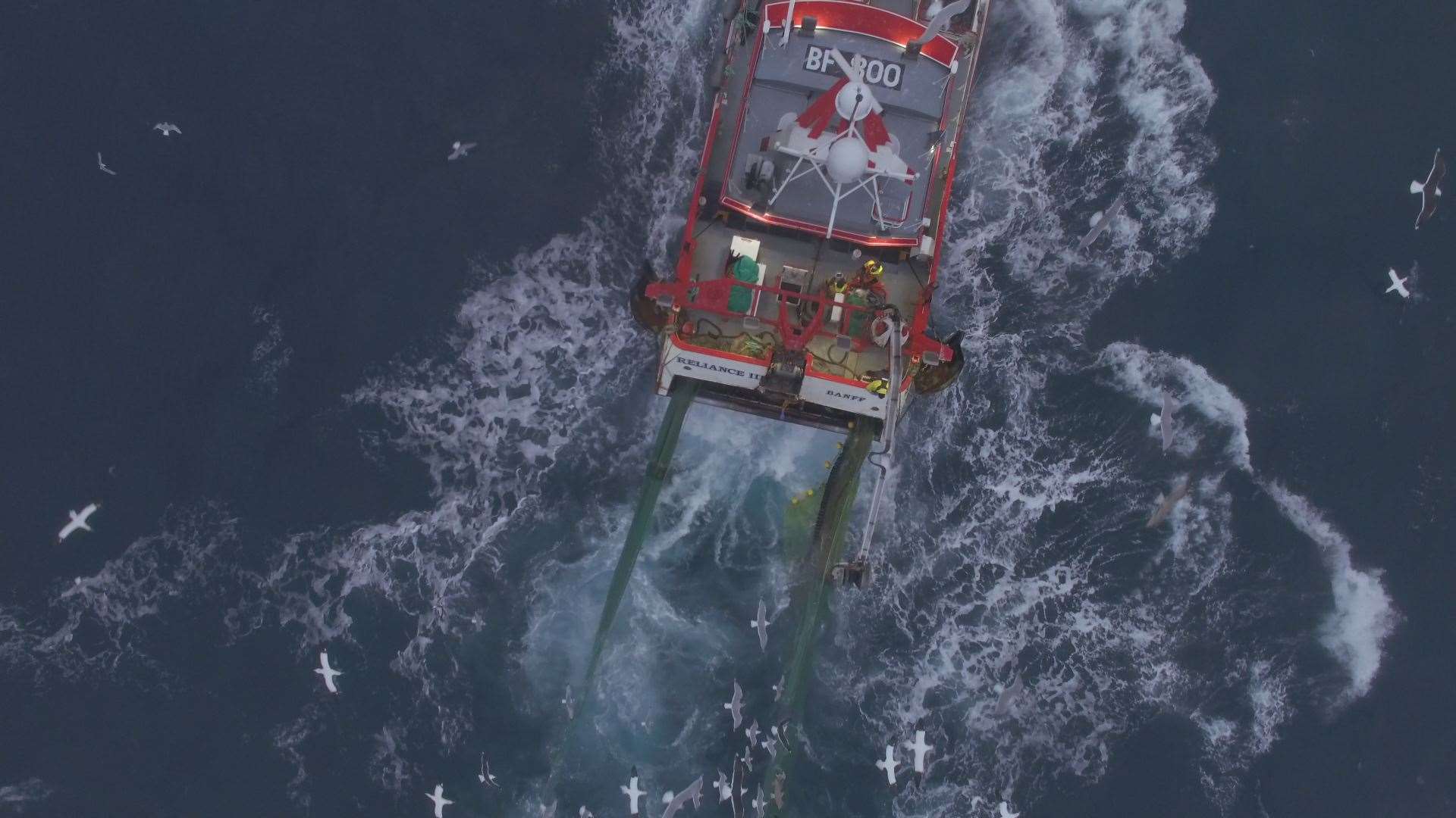Drone footage of the Reliance III as she and her crew hunt for whiting.