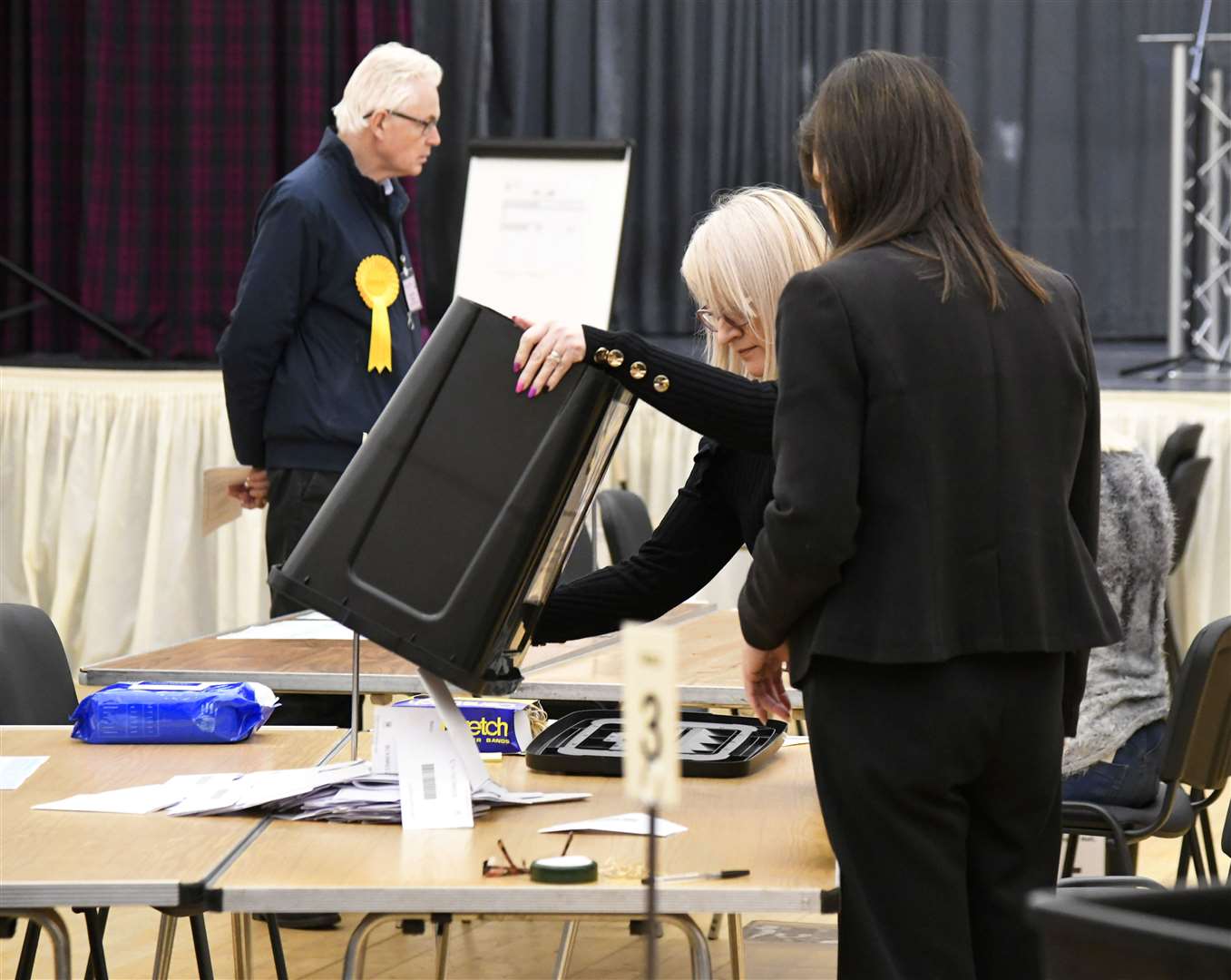 Counting gets under way at the Buckie by-election as the ballow boxes are emptied in the Fishermen's Hall. Picture: Beth Taylor