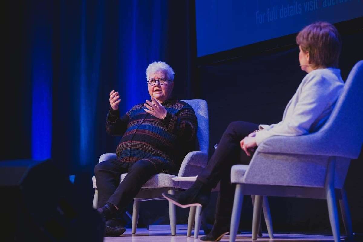 Scotland's Queen of Crime Val McDermid chats to First Minister Nicola Sturgeon at the Music Hall.