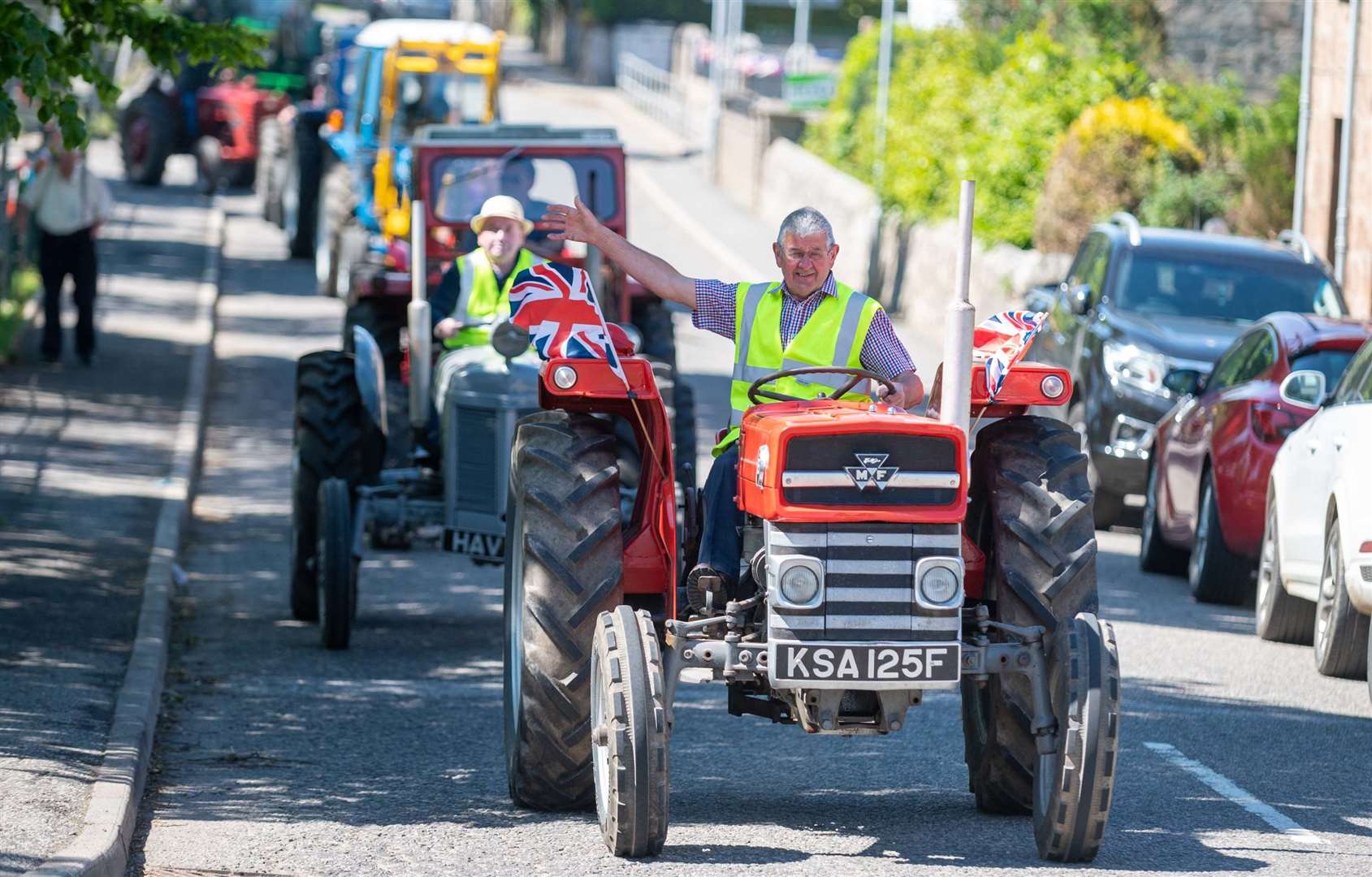 George Beverly leads the tractor parade at Rhynie. Picture: Michael Traill