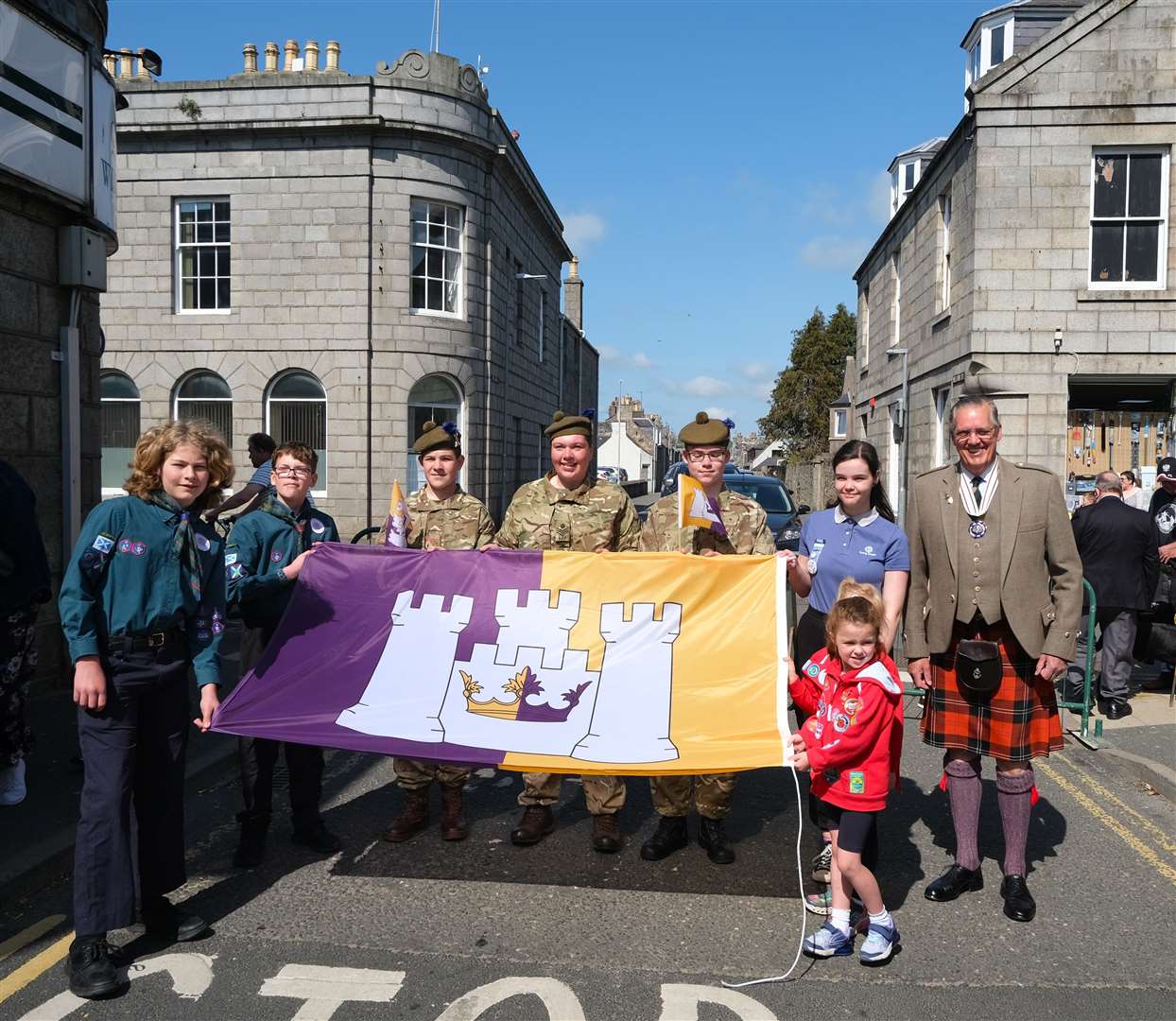 Young people from the Huntly Scouts, Huntly Guides, Huntly Rainbows and Huntly ACF Cadets showing their support...Picture: Richard Brown