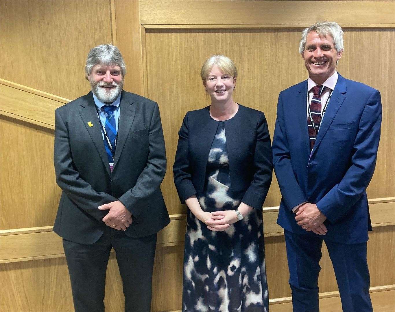 NFU Scotland President Martin Kennedy, Deputy First Minister and Finance Secretary, Shona Robison MSP and Director of Policy Jonnie Hall