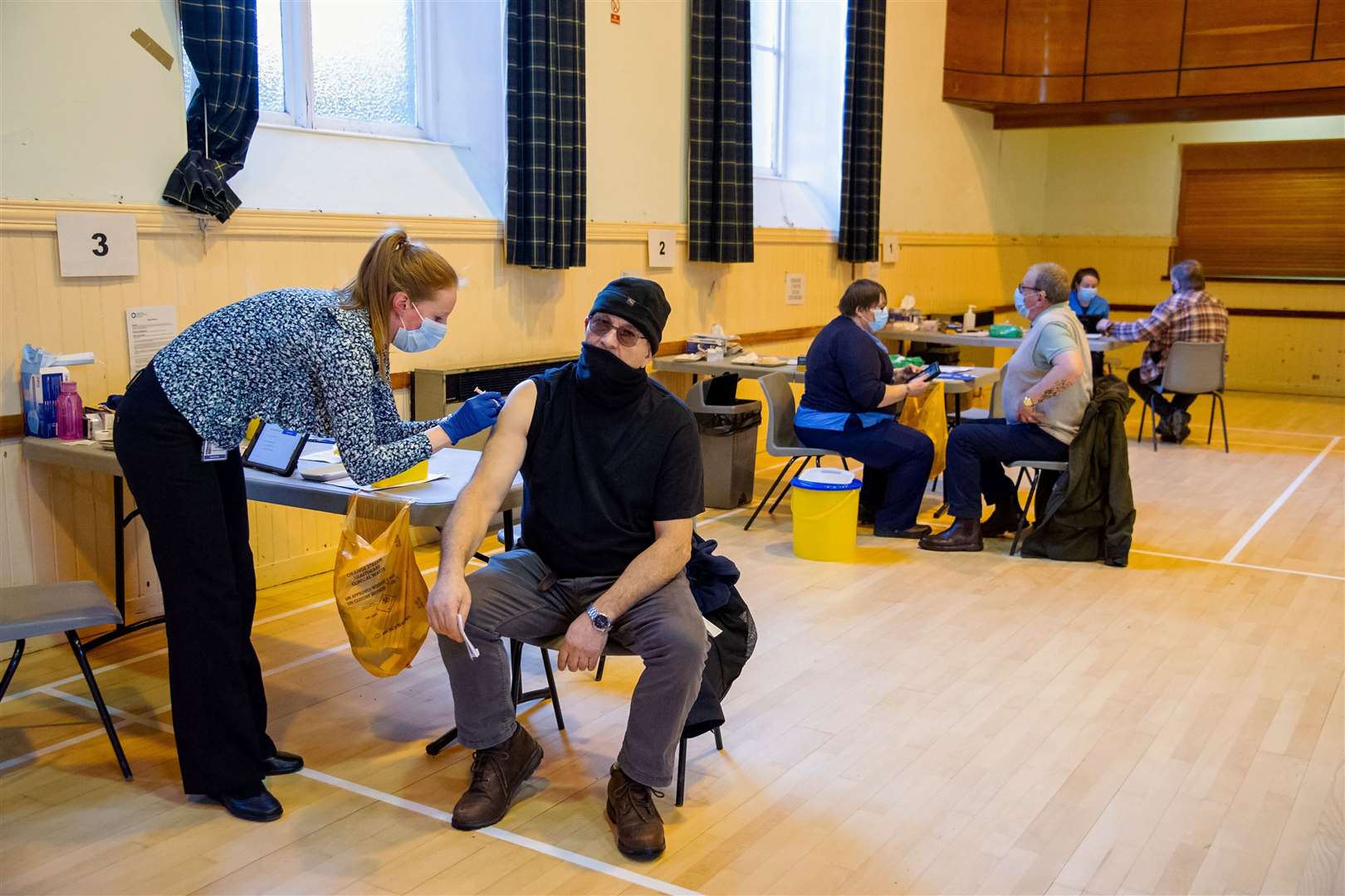 The vaccination hub in the Stewart's Hall, Huntly in action. Picture: Daniel Forsyth.
