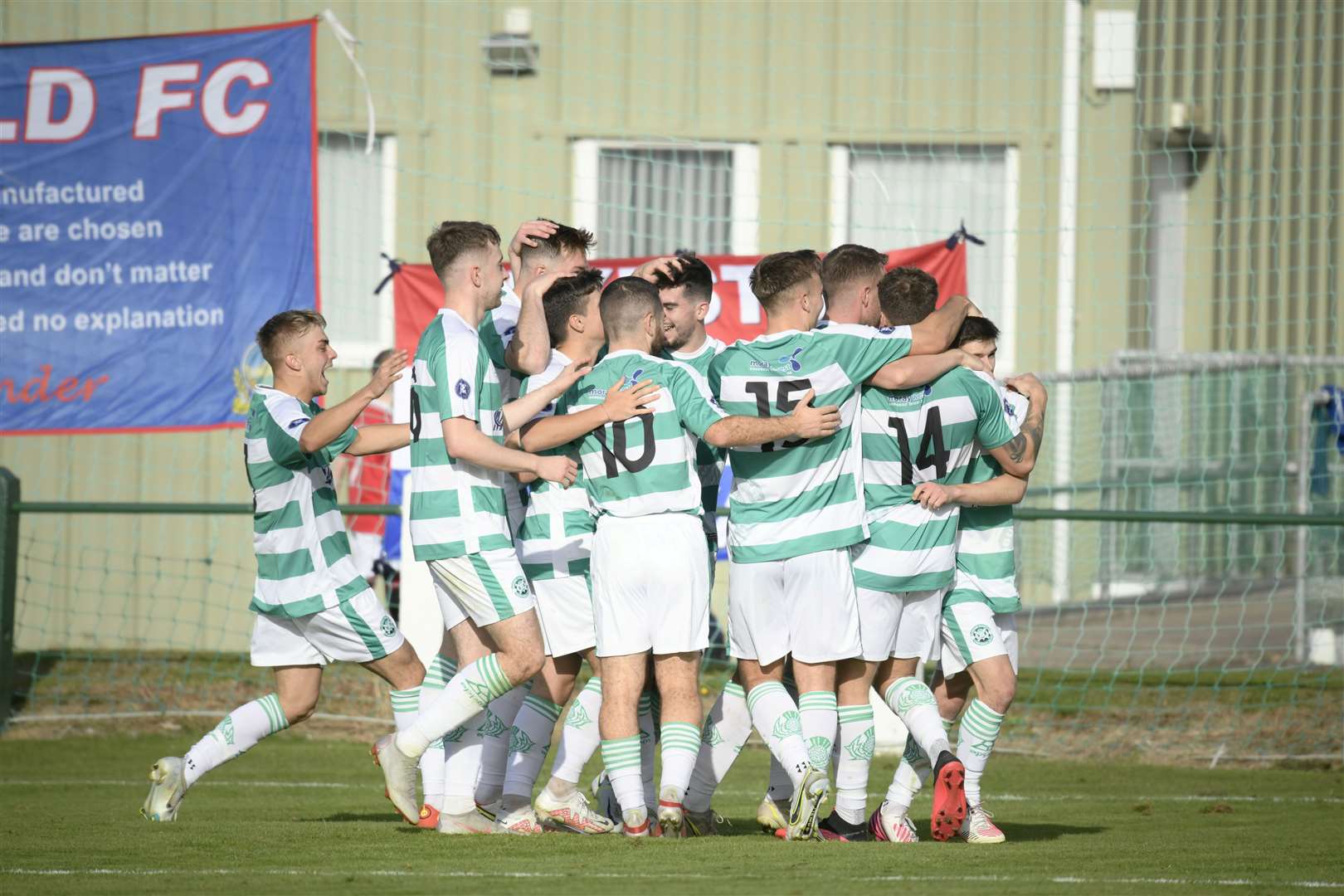 Buckie Thistle celebrating Marcus Goddall's goal...Buckie Thistle v Linfield, Victoria Park...Picture: Beth Taylor.