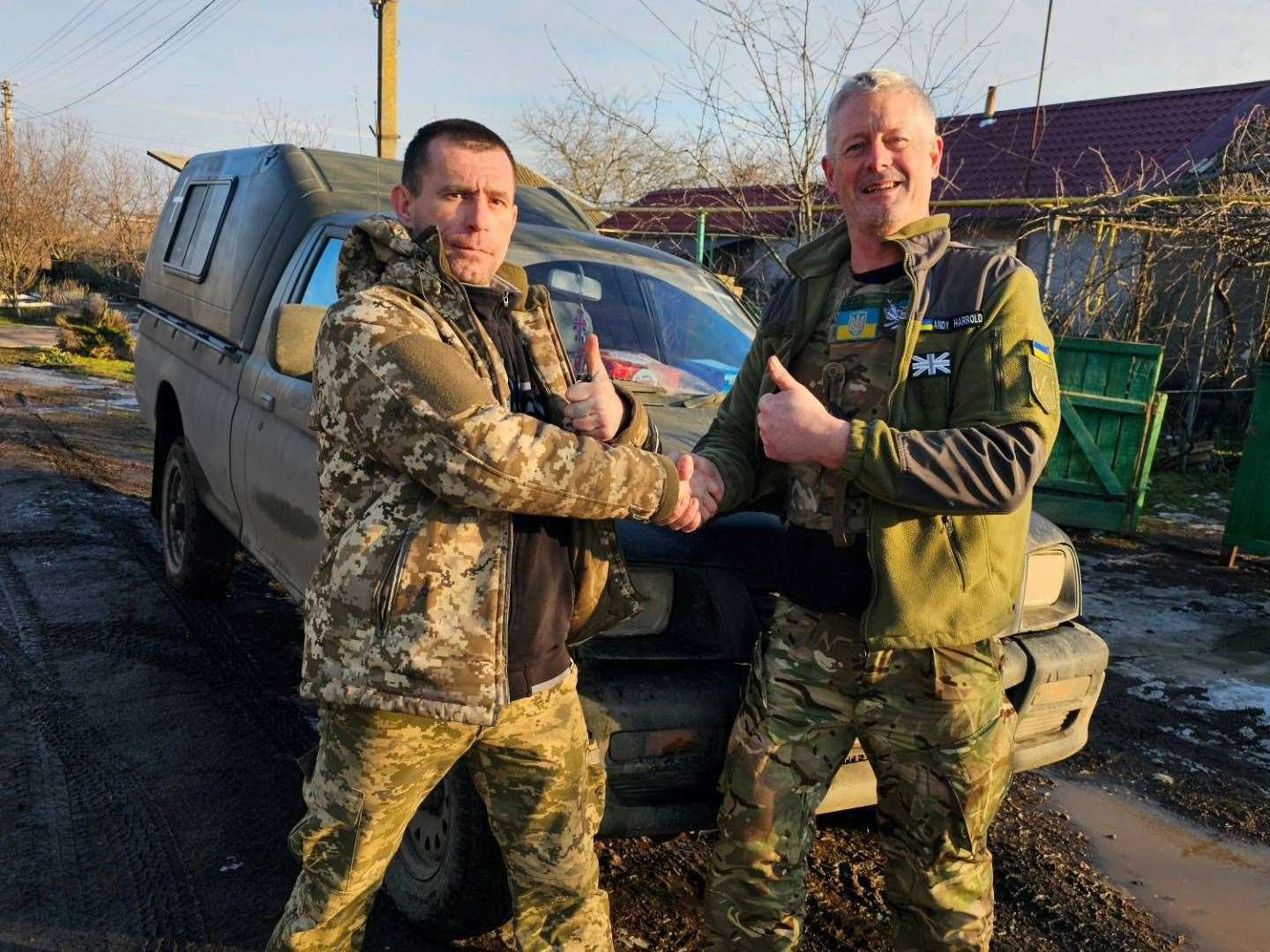 Andrew Harrold (right) is preparing to make his seventh trip to the Ukrainian front lines to deliver much needed aid.