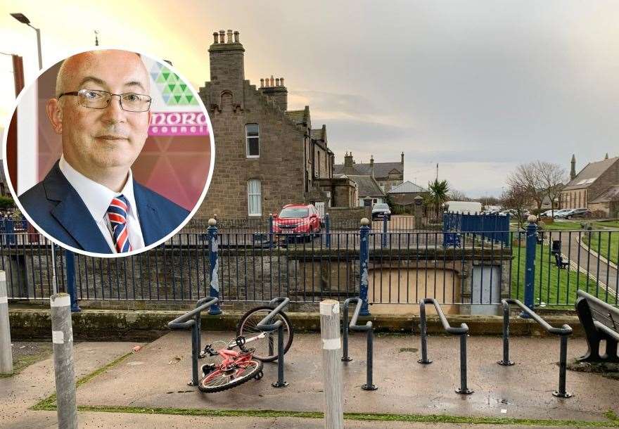 The hunt is on for an artist to help brighten up Buckie's Cluny Square. Inset: Councillor Marc Macrae.