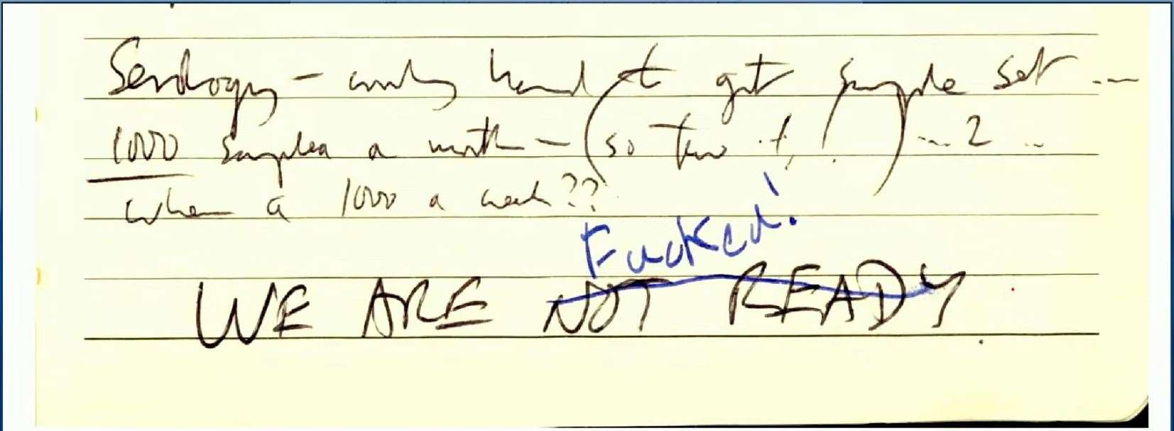 A handwritten note shown during evidence given by Dr David Halpern (PA)