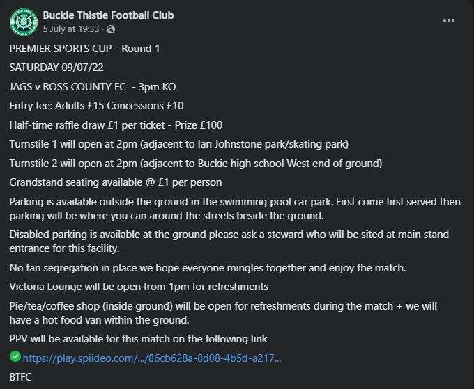 Buckie Thistle FC Facebook