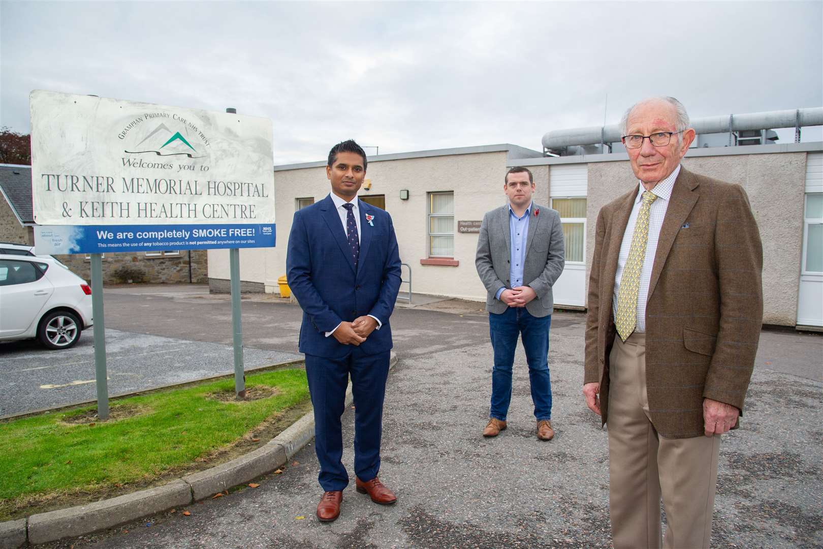 (From left) Scottish Conservative Shadow Cabinet Secretary for Health Dr Sandesh Gulhane MSP, Moray MP Douglas Ross, and Leon Stelmach, chair of the Keith Health Centre Patient Participation Group, at Keith's hospital and health centre in November. Picture: Daniel Forsyth.