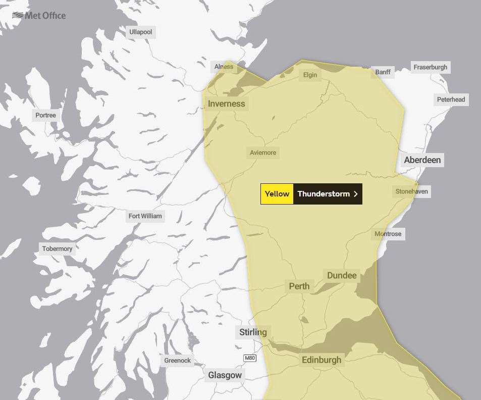 A yellow warning for thunderstorms has been issued by the Met Office.