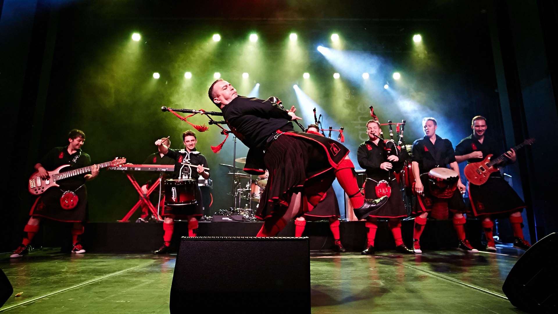 The Red Hot Chilli Pipers on stage.