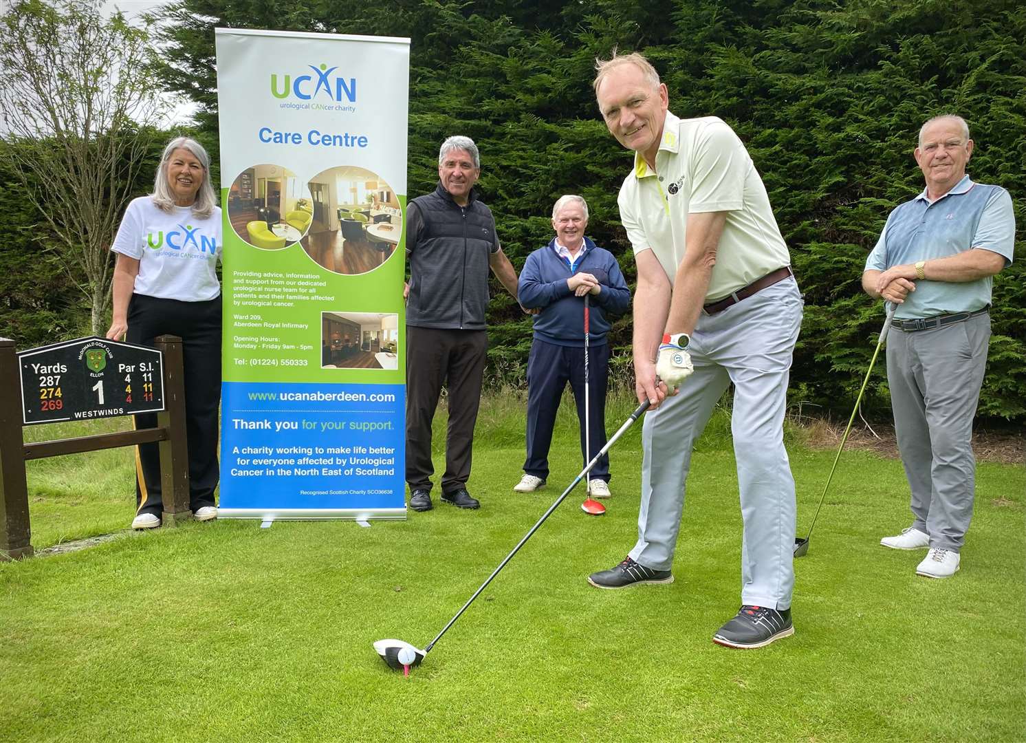 Jim Leighton gets ready to tee-off at the UCAN fundraiser held at Ellon Golf Club. Picture: Phil Harman