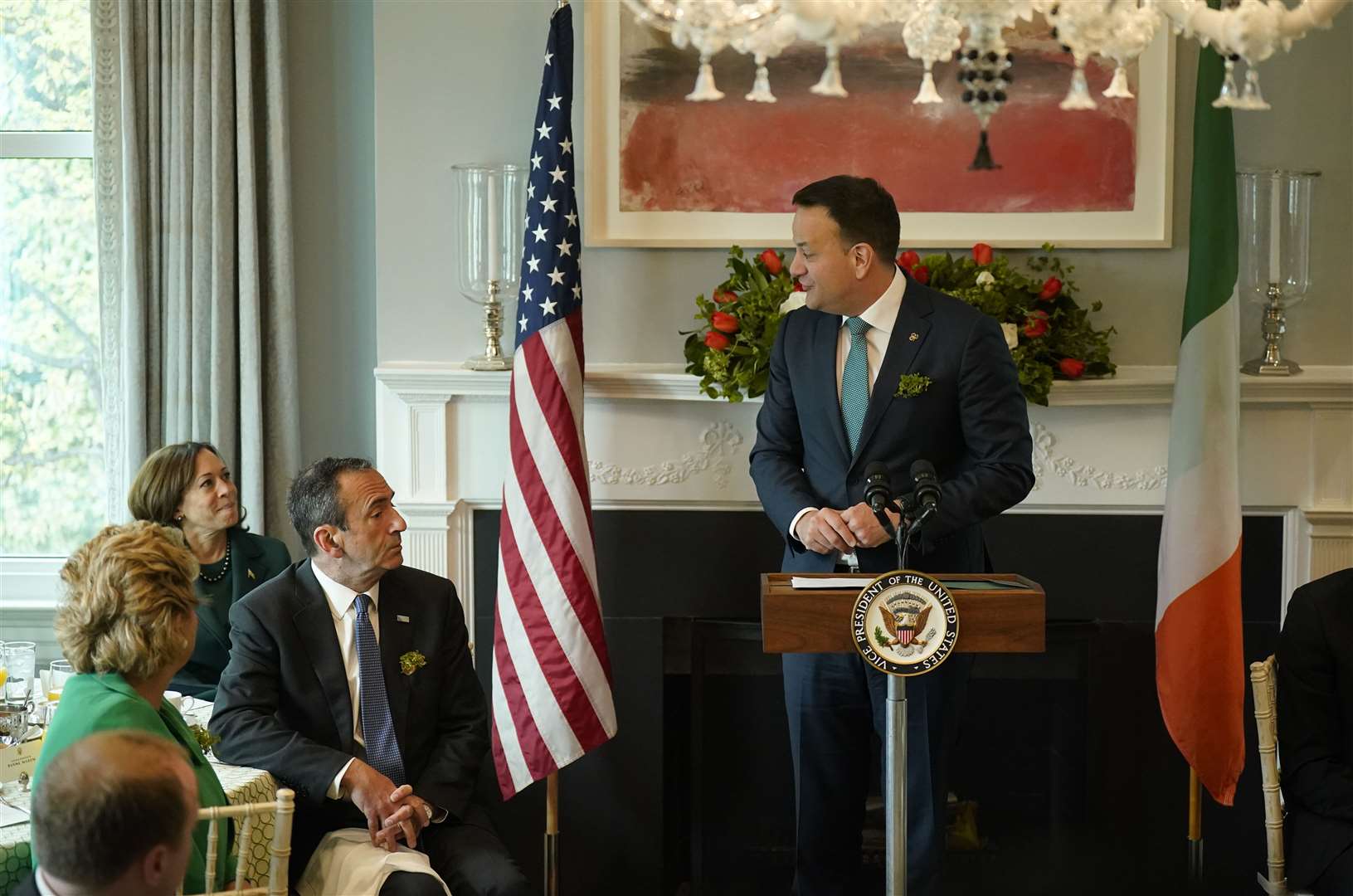 Taoiseach Leo Varadkar speaks during the breakfast meeting hosted by US Vice President Kamala Harris (Niall Carson/PA)