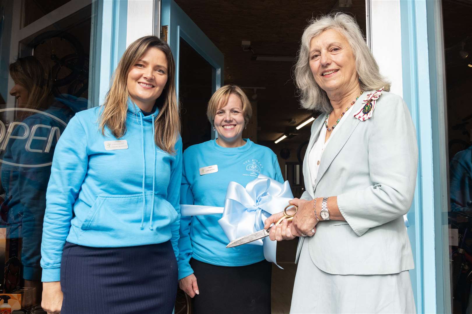 From left: Laura McNeil, fundraising and retail support manager, Gordon Rural Action chief officer Emma Selway-Grant and Vice Lord-Lieutenant of Aberdeenshire Joanna, Lady Aberdeen at The Bikery's official opening...Picture: Beth Taylor.