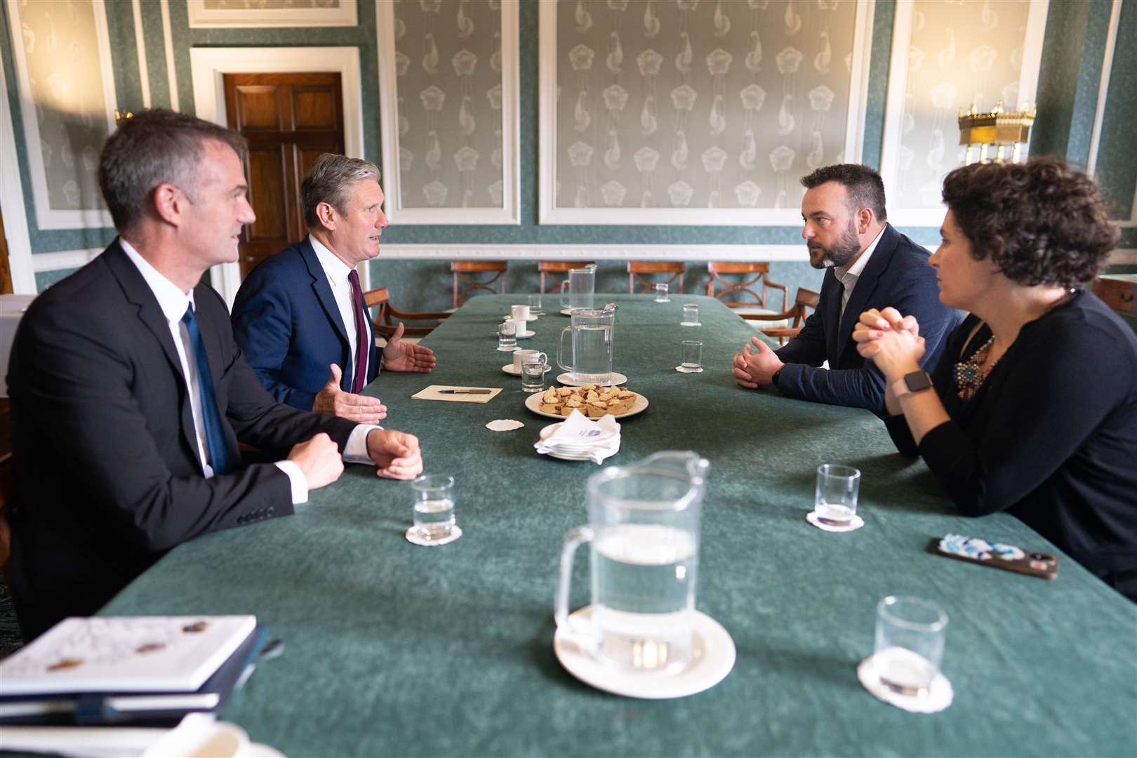Sir Keir Starmer (second left) and Shadow Northern Ireland secretary, Peter Kyle (far left) meet Colum Eastwood and Claire Hanna of the SDLP (Stefan Rousseau/PA)