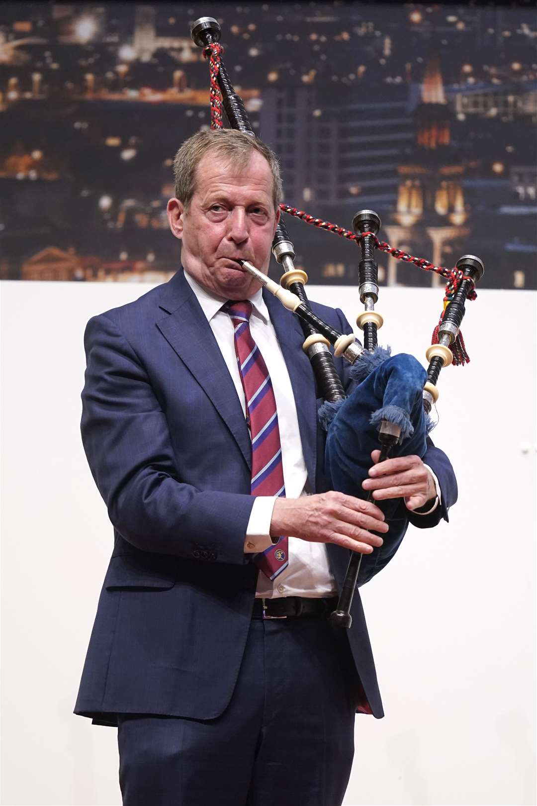 Alastair Campbell played a lament on the bagpipes during an event at Queen’s University Belfast to mark the 25th anniversary of the Good Friday Agreement (Niall Carson/PA)