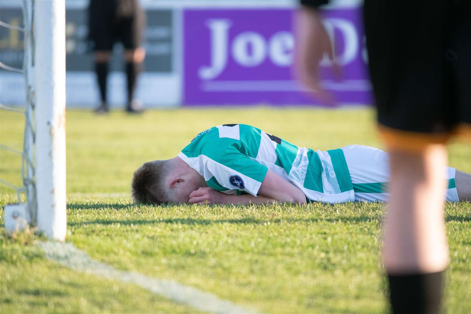Buckie's Lyall Keir after he missed a chance. ..Buckie Thistle FC (2) vs Clachnacuddin FC (3) - Highland Football League 23/24 - Victoria Park, Buckie 24/02/2024...Picture: Daniel Forsyth..