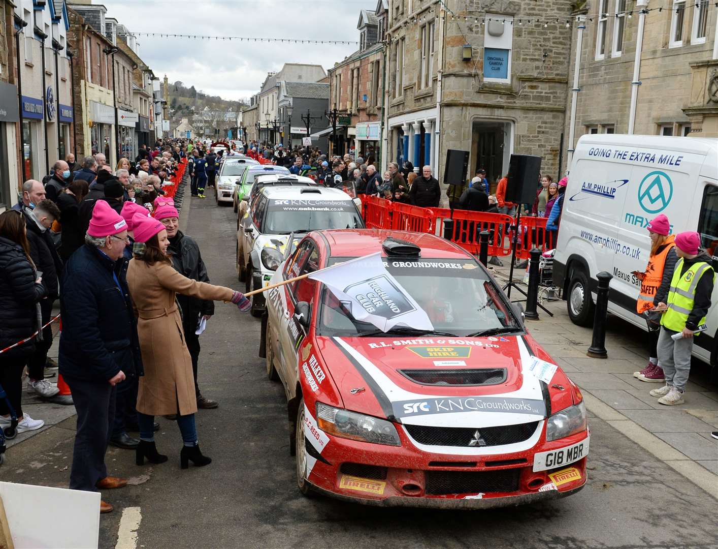 Rally parade on Dingwall High Street. Kate Forbes gets the cars moving.Picture Gary Anthony.