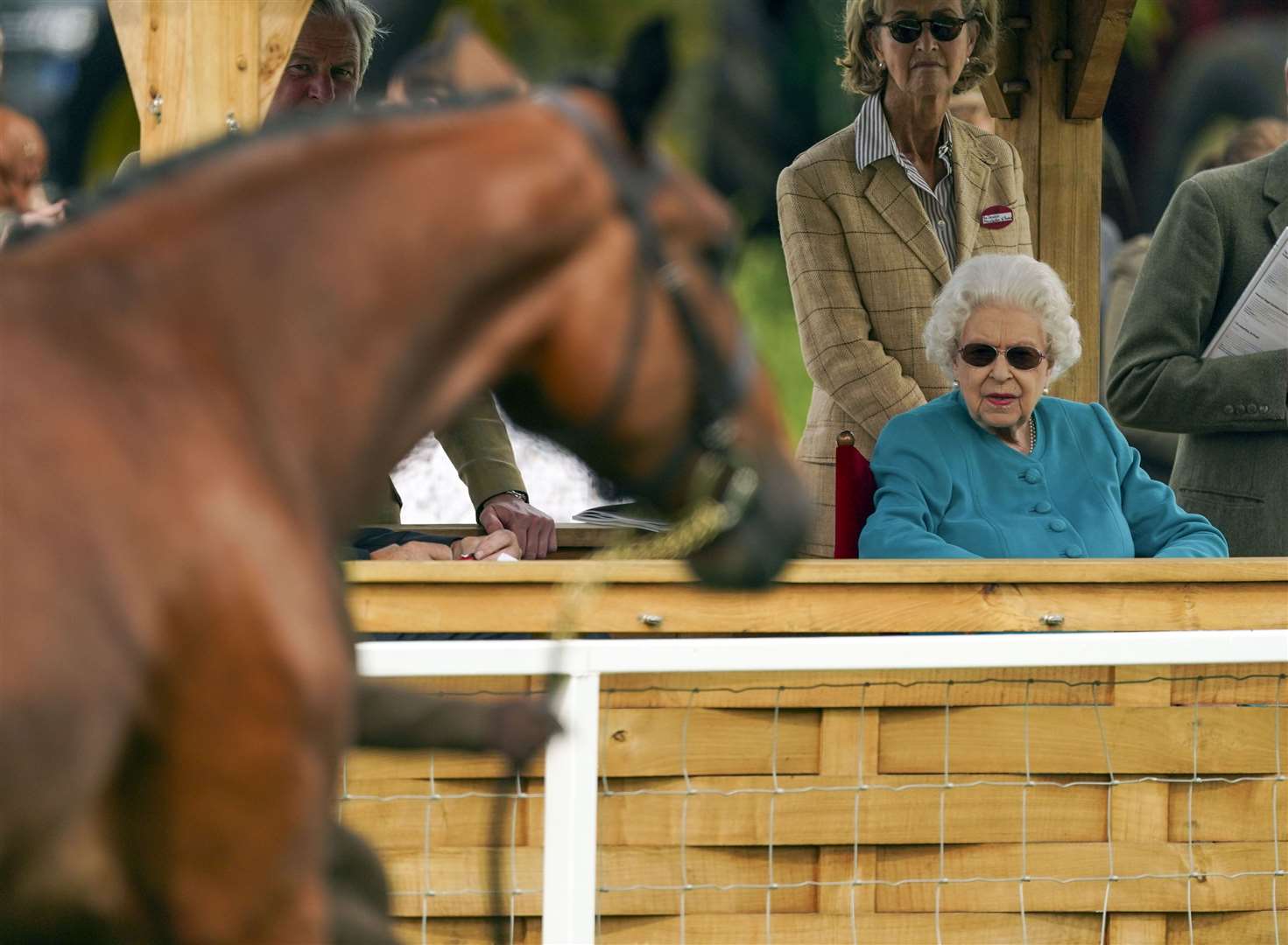 She could be seen looking relaxed while watching from a wooden structure (Steve Parsons/PA)
