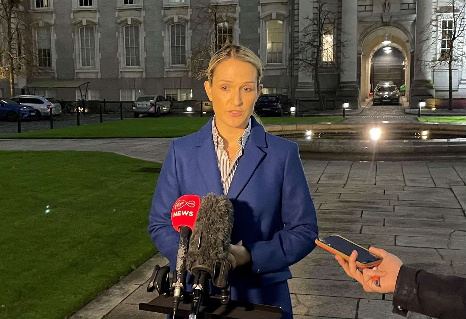 Ireland’s Justice Minister Helen McEntee speaking to the media outside Government Buildings, Dublin (David Young/PA)
