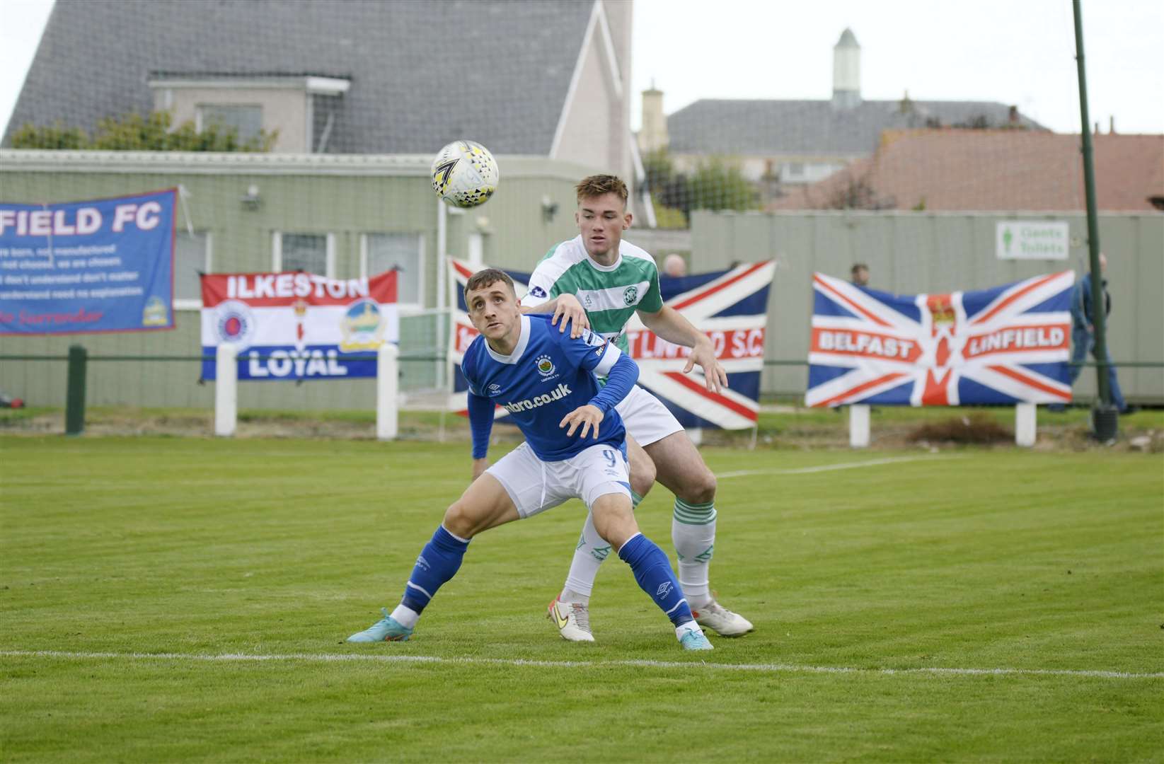 Buckie Thistle's Jack Murray and Linfield's Joel Cooper keeping their eyes on the ball...Buckie Thistle v Linfield, Victoria Park...Picture: Beth Taylor.