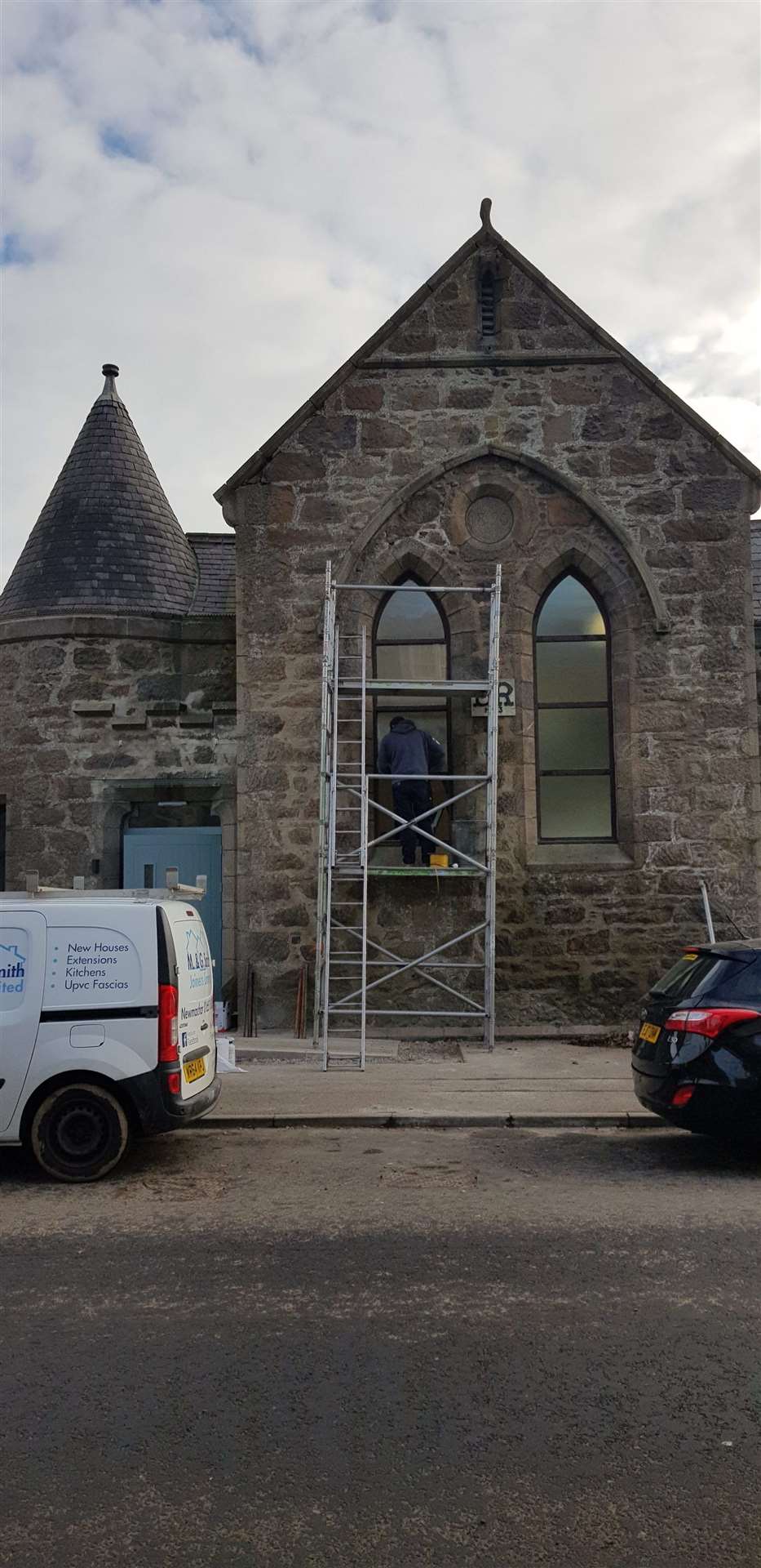 Work has begun on refurbishing the hall's windows.