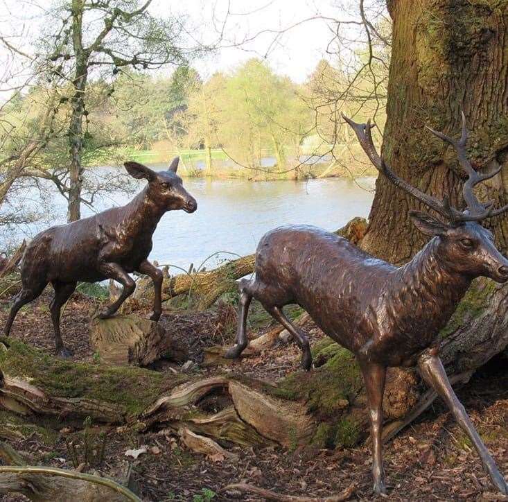 The bronze deer sculptures