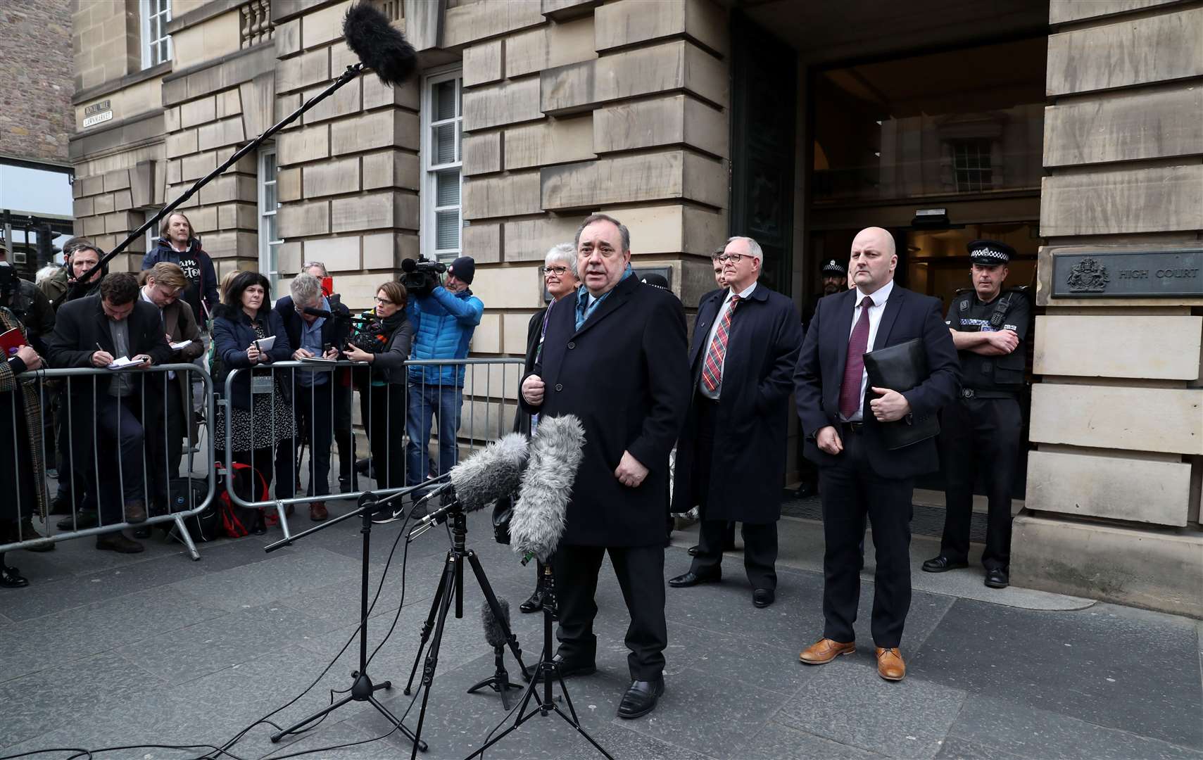 Alex Salmond speaks outside the High Court in Edinburgh after he was cleared of attempted rape and a series of sexual assaults (Andrew Milligan/PA)