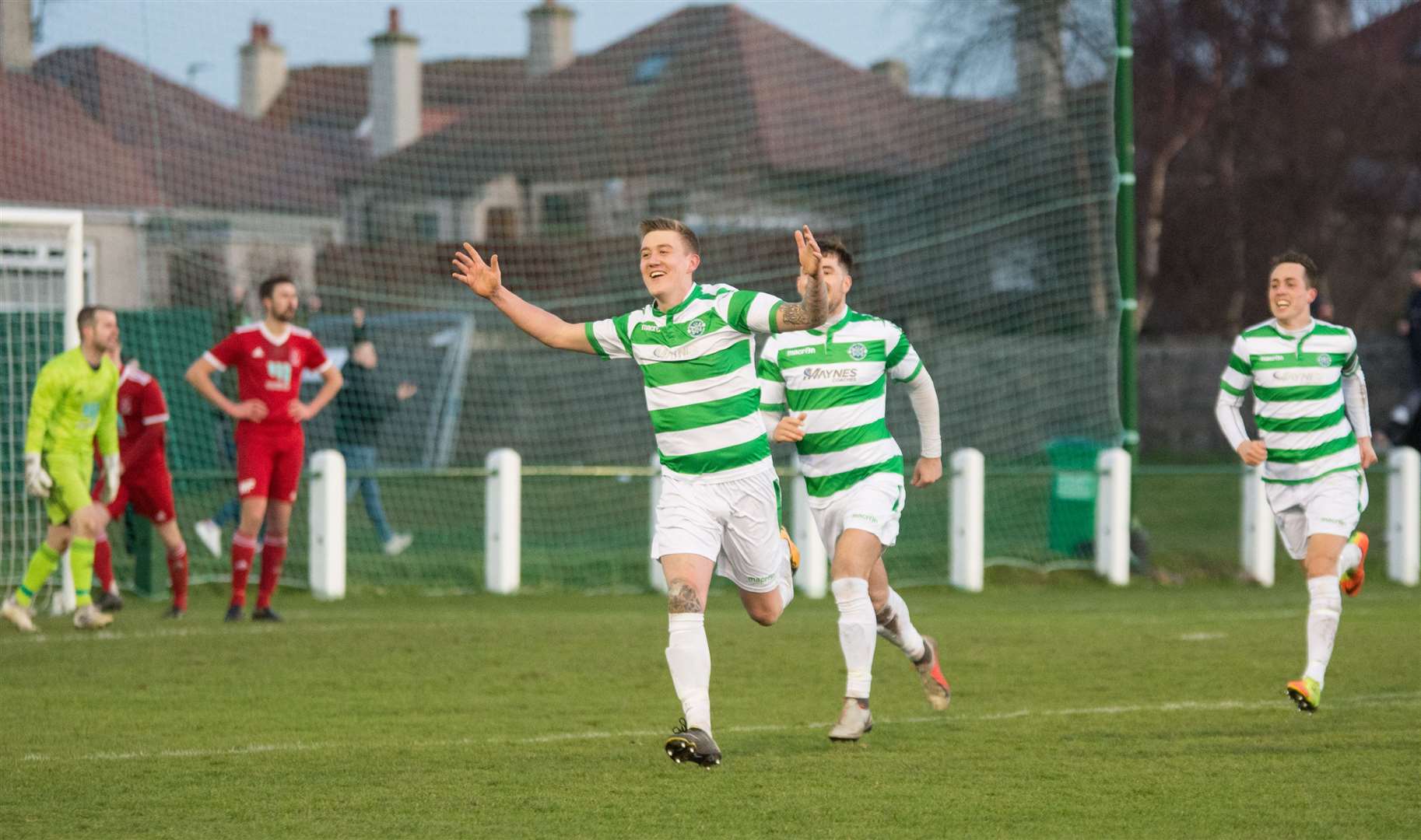 Kyle McLeod, pictured here celebrating, will be returning to face his old club at Dudgeon Park. Picture: Becky Saunderson