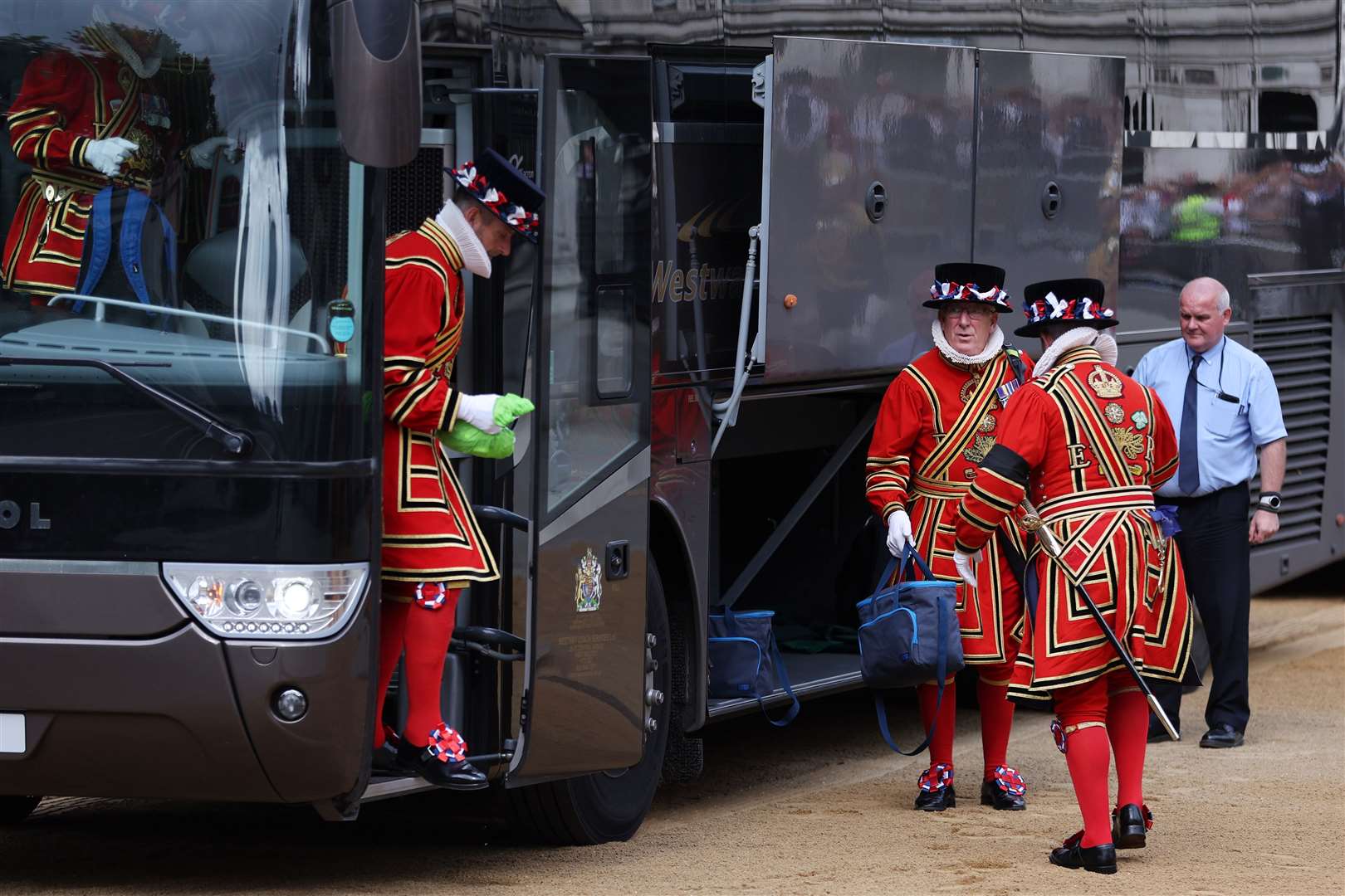 Yeomen Warders arrive ahead of the procession of the coffin (Richard Heathcote/PA)