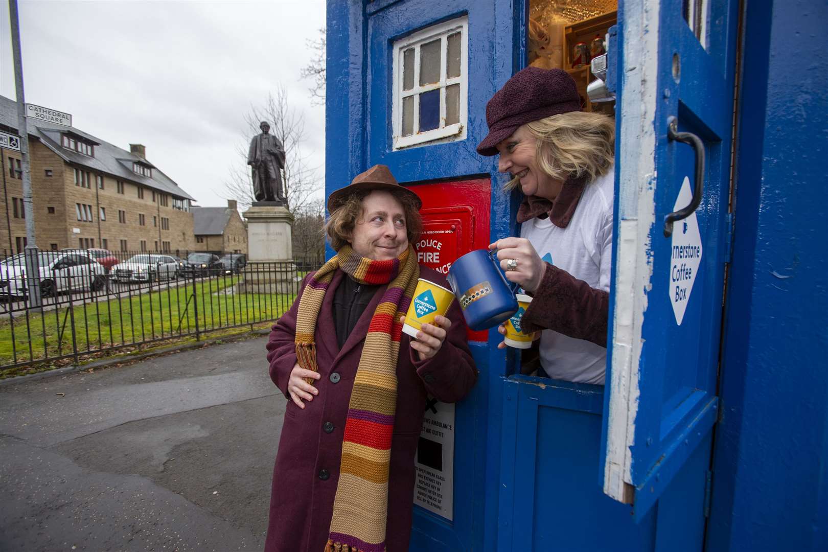 Cornerstone's Hazel Brown tops up Dr Who's cuppa. Picture: Martin Shields