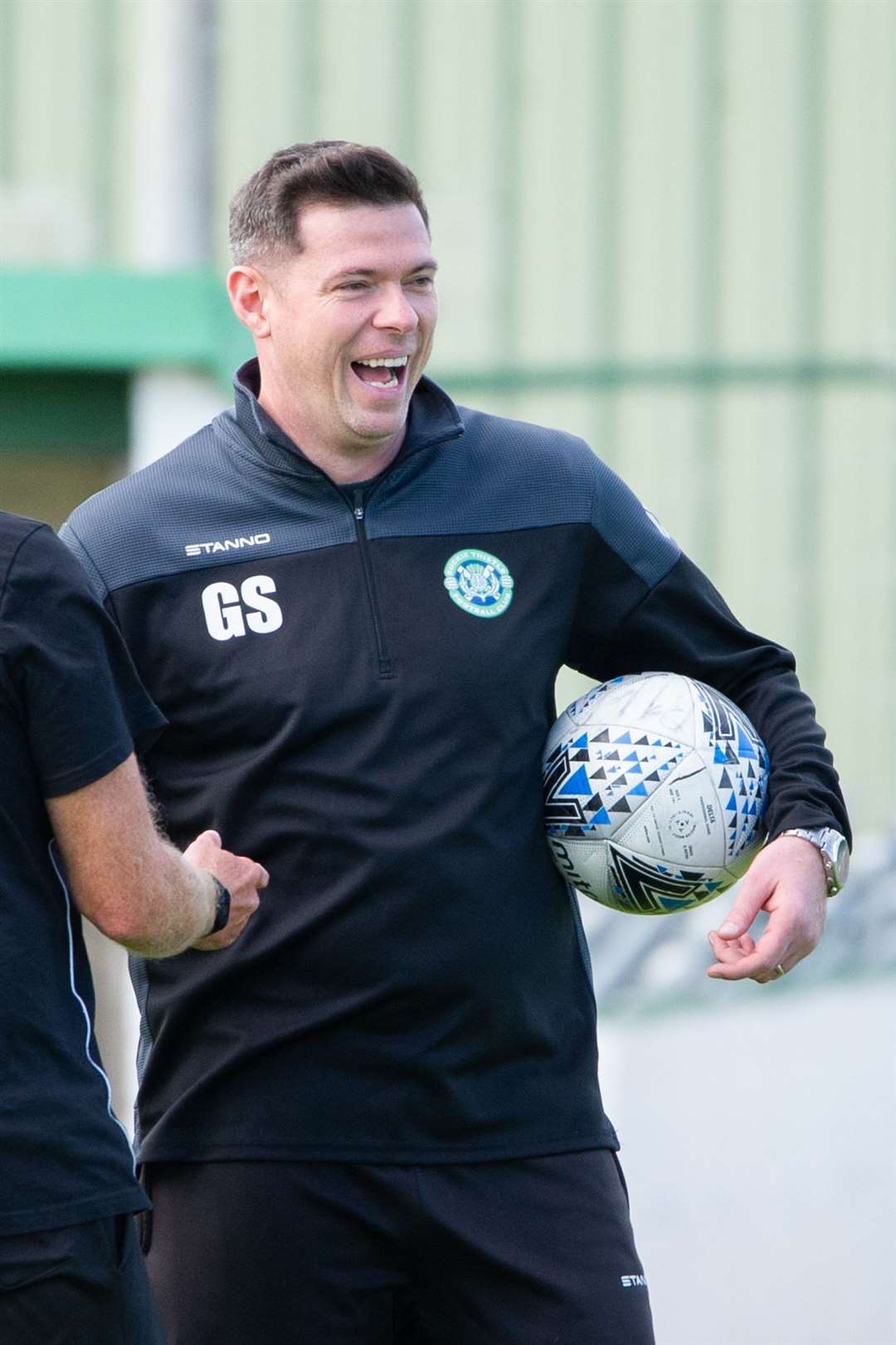 Buckie boss Graeme Stewart is a happy man after his team's 16th consecutive league victory. Picture: Daniel Forsyth..