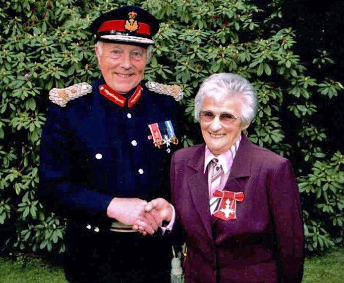 Mary Ord on the night she received her MBE from the then Lord Lieutenant of Aberdeenshire Angus Farquharson.