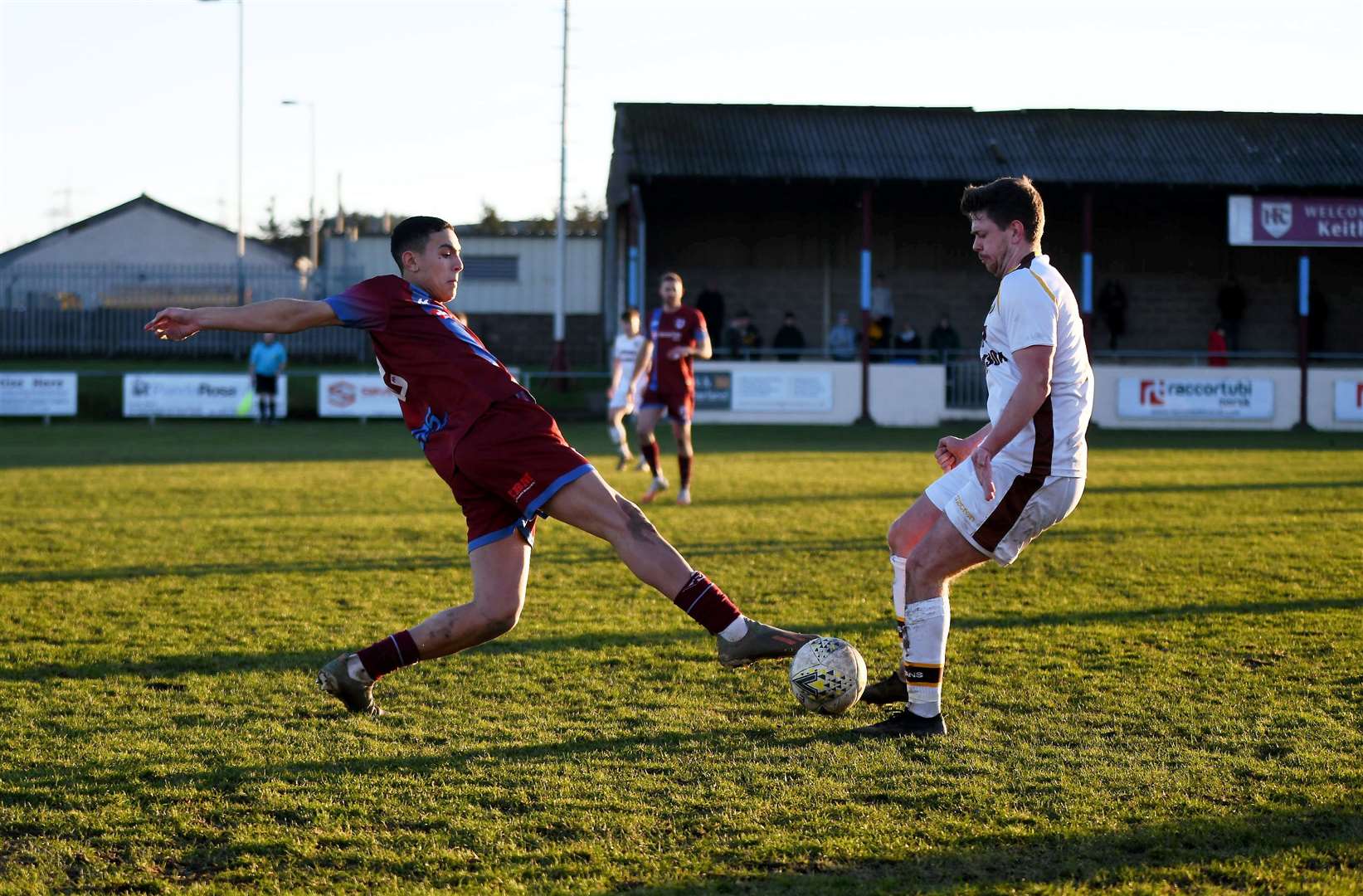 Rhys Thomas (left) in action for Keith last season against Forres. Picture: Becky Saunderson..