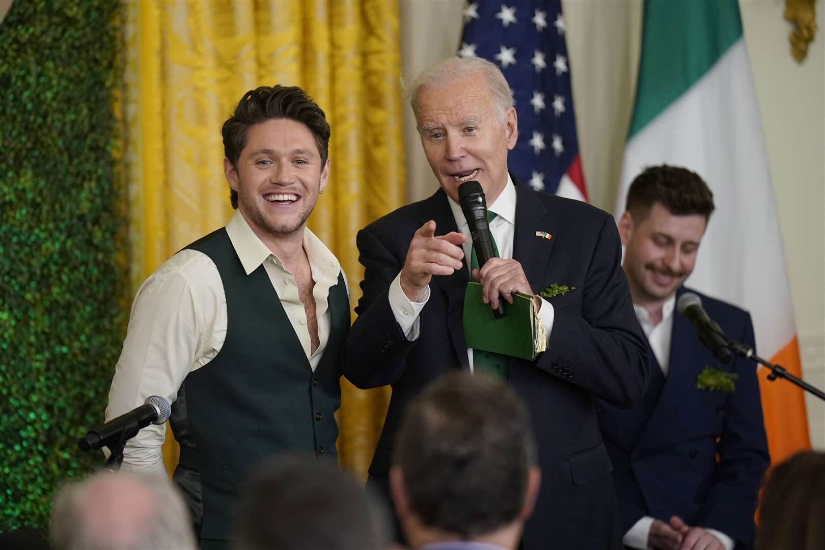 Niall Horan with US President Joe Biden during a St Patrick’s Day Celebration reception (Niall Carson/PA)