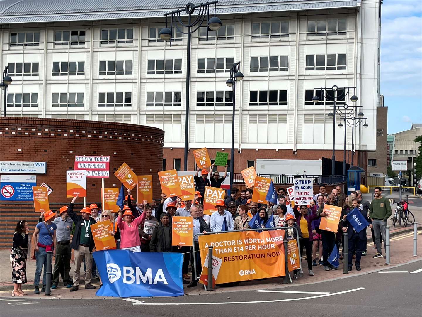 Medical consultant members of the British Medical Association on the picket line outside Leeds General Infirmary earlier this year (PA)