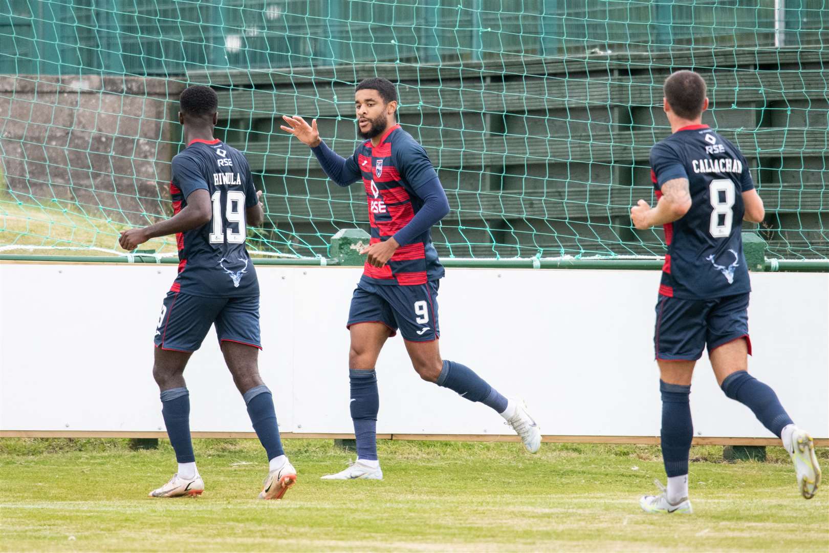 Dominic Samuel celebrates after scoring the equaliser for Ross County...Buckie Thistle (1) vs Ross County (1) - Ross County win the penalty shootout - Premier Sports League Cup at Victoria Park, Buckie, 09/07/2022...Picture: Daniel Forsyth..