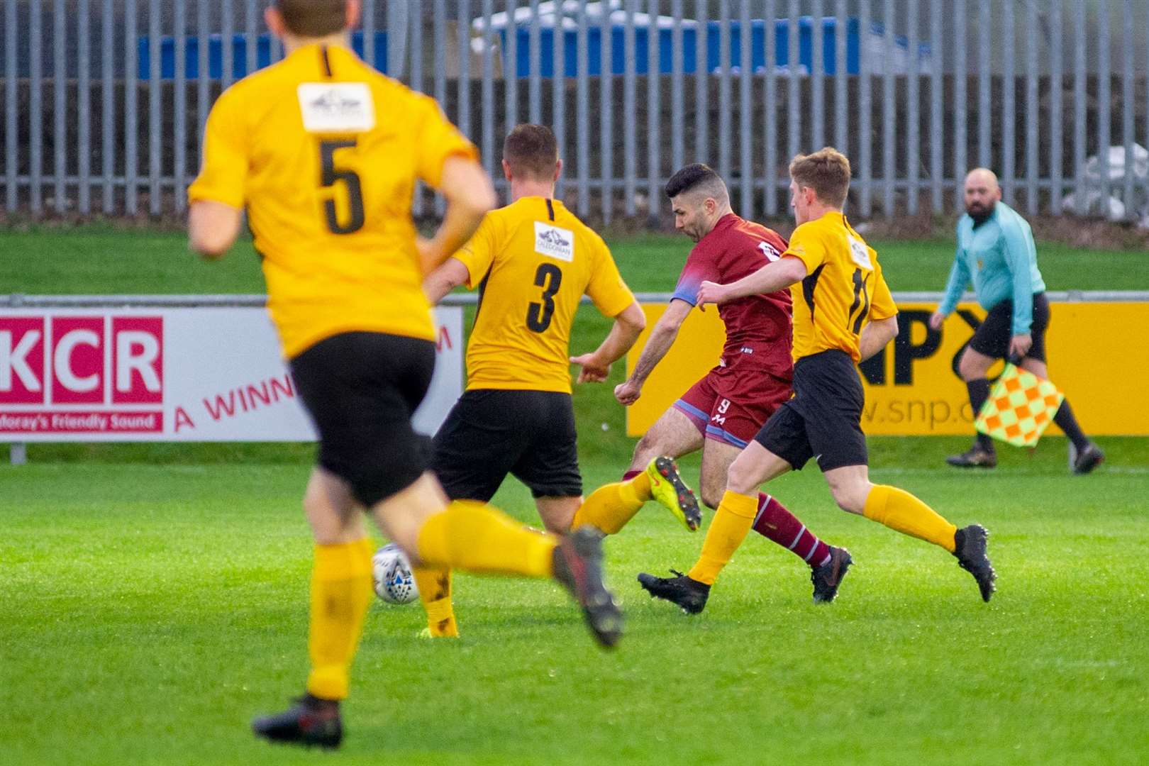 Keith skipper Cammy Keith opens the scoring for the home team...Keith FC (5) vs Fort William (1) - Scottish Cup Second Preliminary Round - Kyncoh Park, Keith 12/12/2020...Picture: Daniel Forsyth..