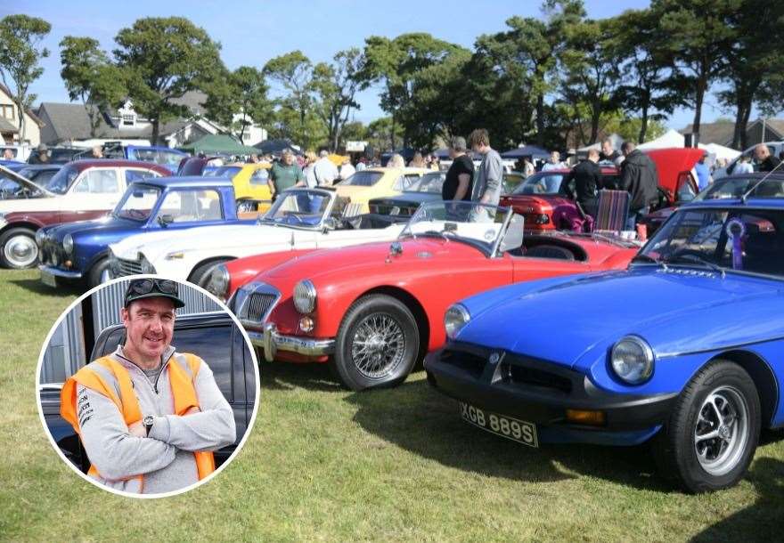 This year's Buckie Classic Car Show promises to be the biggest one yet. Inset: Car show chairman John Clark.